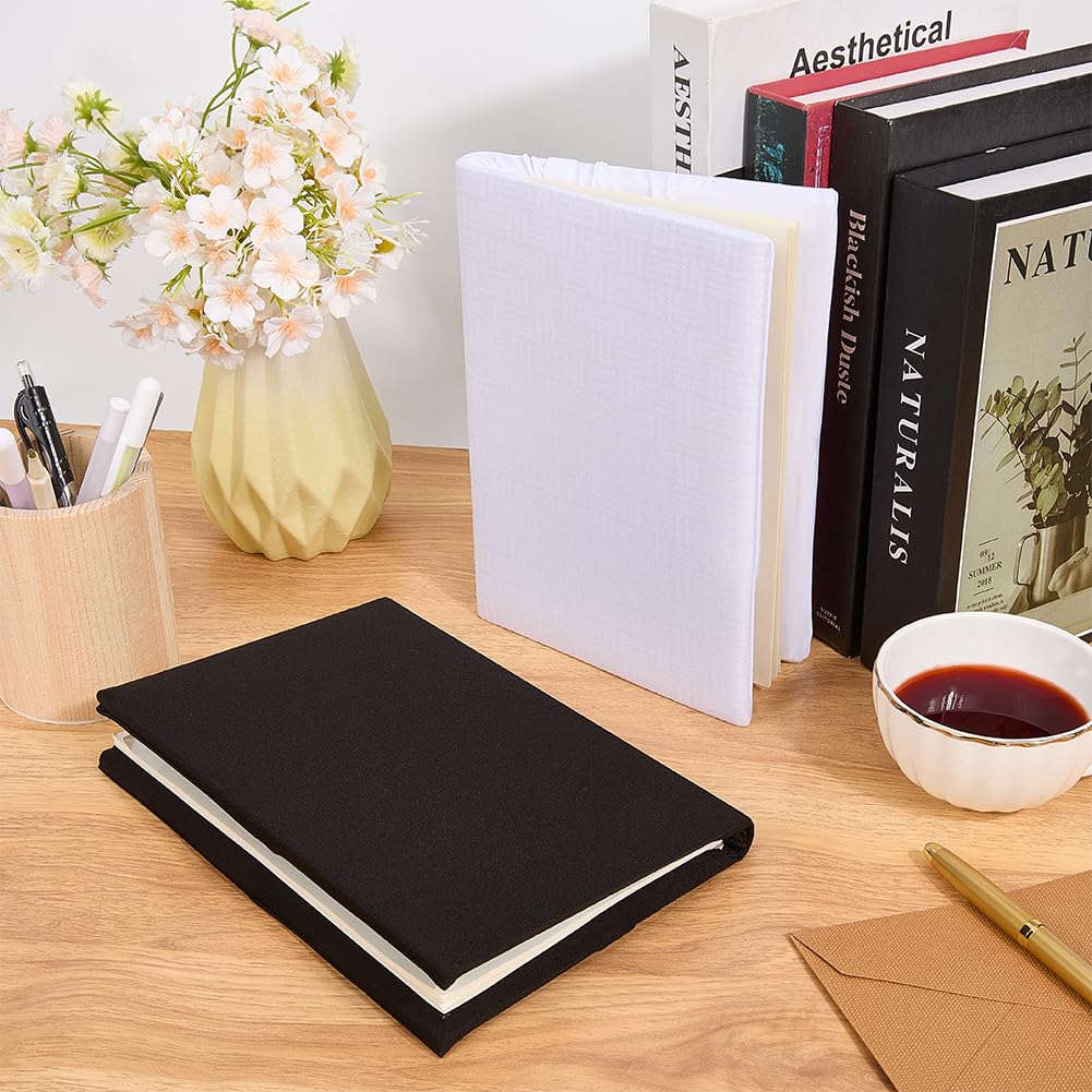 CRASPIRE 2Pcs Black Book Cover Protector 7 x 13in White Notebook Wrap Sleeve Up to 7 x 9in Rectangle Stretchable Elastic Cloth Reusable Washable Sleeves for Hardcover Book Paperback Office Textbook - Image 3