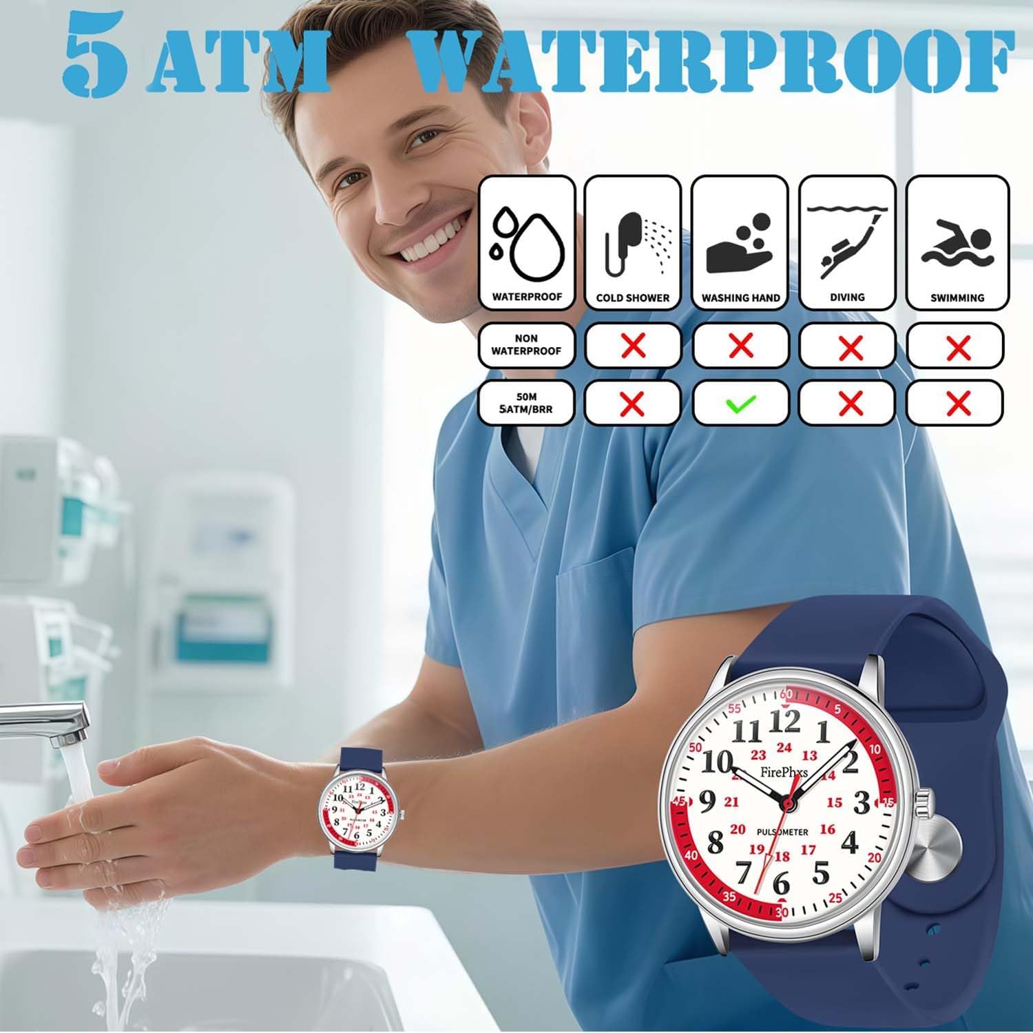 Nurse Watches for Women & Men - 12/24 Hour Military Time Women's Watches Waterproof Nursing Watch with Second Hand