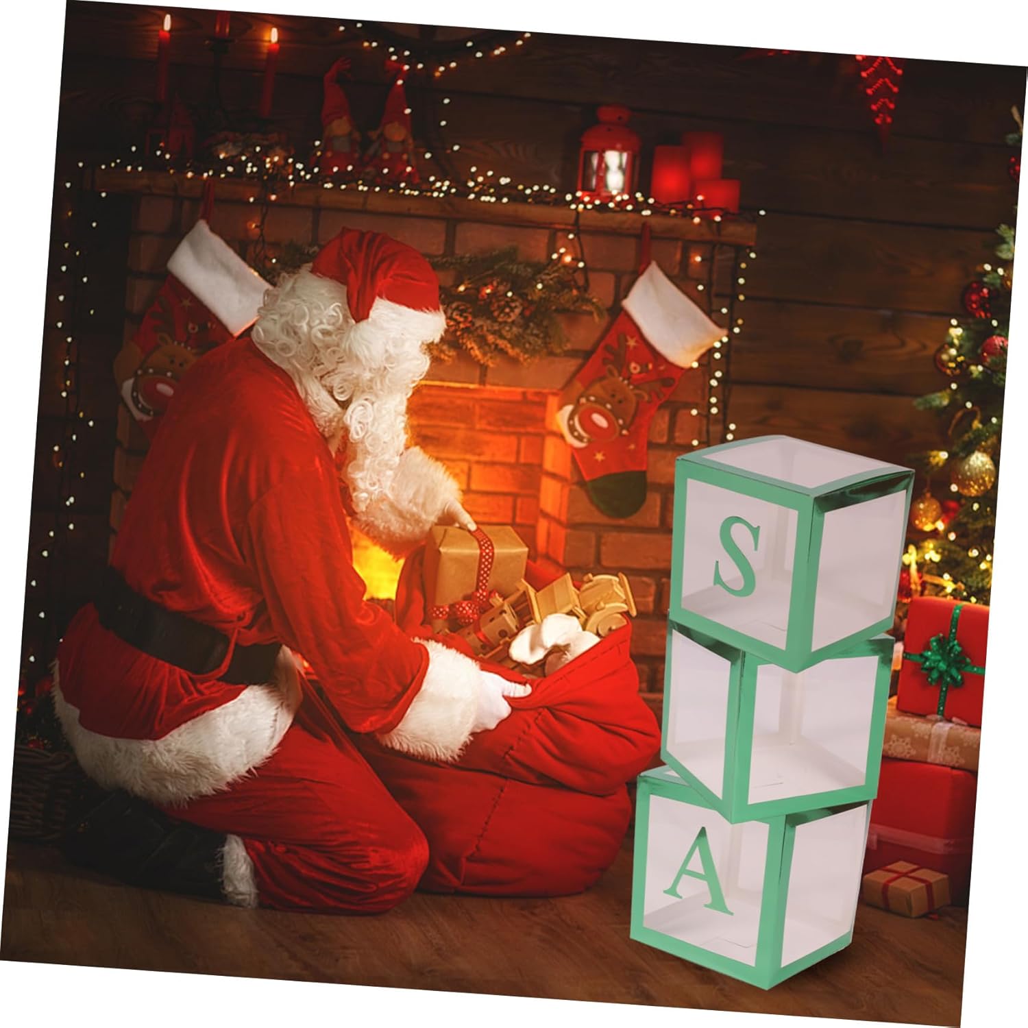 FOMIYES Christmas Balloon Storage Box Set Balloon Display Case with Green Color and Xmas Letters, Party Supply Organizer for Holiday Decorations,