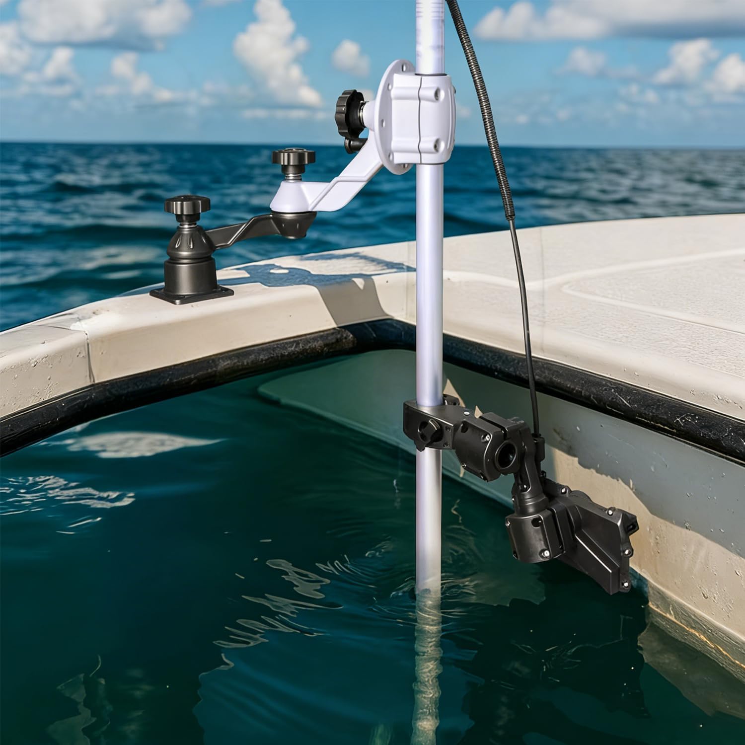 Strg 0 Degree Transducer Pole Mount Compatible with Garmin LVS34, Zero Degree Transducer Mount with Clamp for Pole & Trolling Motor, Easy Installation - Sturdy and Durable