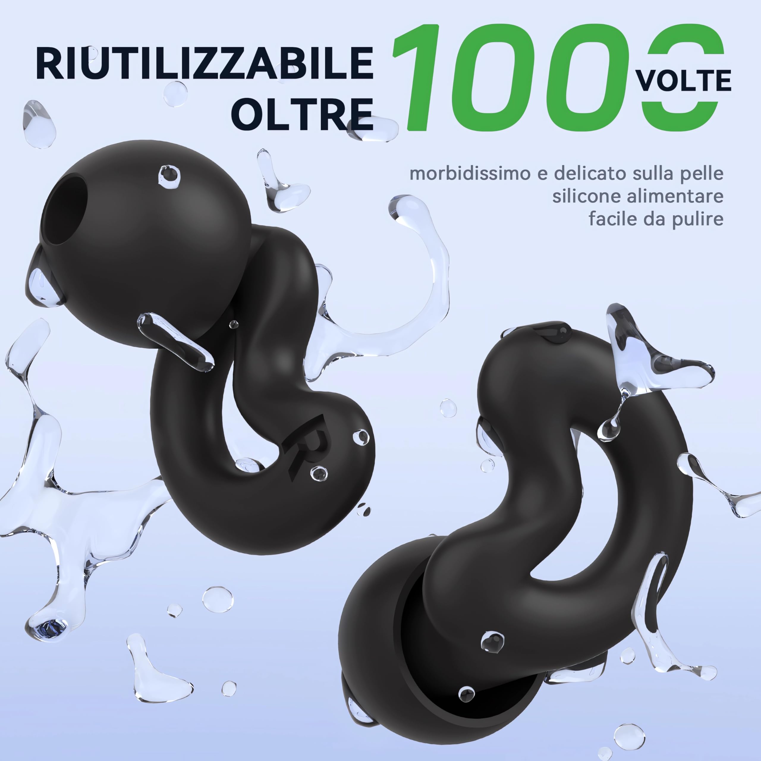 RelaxCharm Tappi Orecchie Dormire Antirumore NRR49dB - Inserti auricolari in silicone ultra morbidi e riutilizzabili per bloccare il russare nel sonno - 10 inserti auricolari in XS/S/M/L/Doppio strato