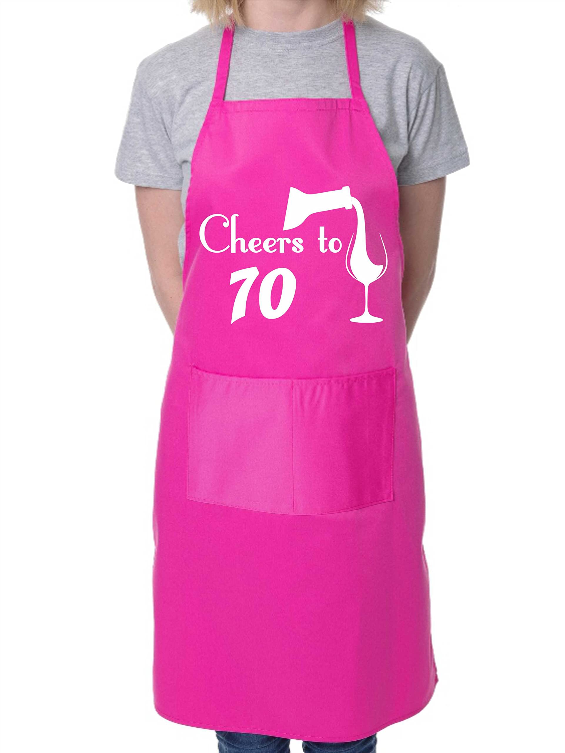 Print4U 70th Birthday Apron Cheers to 70 Apron Novelty Baking BBQ Cooking Pink