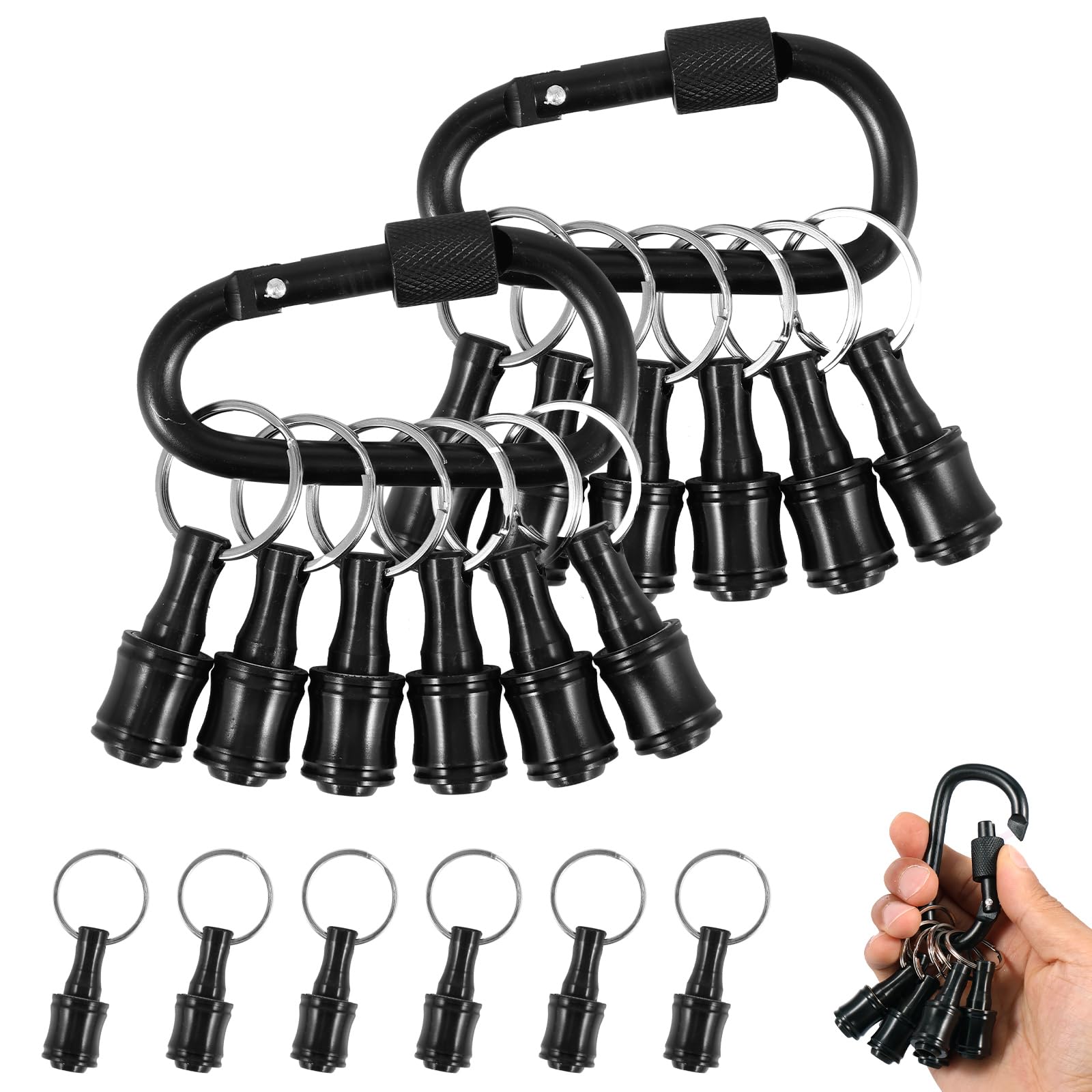 12 soportes de puntas de destornillador de eje hexagonal de 1/4 pulgadas, barra de extensión portátil, llavero, adaptador de tornillo, soporte de broca de aleación de aluminio con 2 mosquetones para