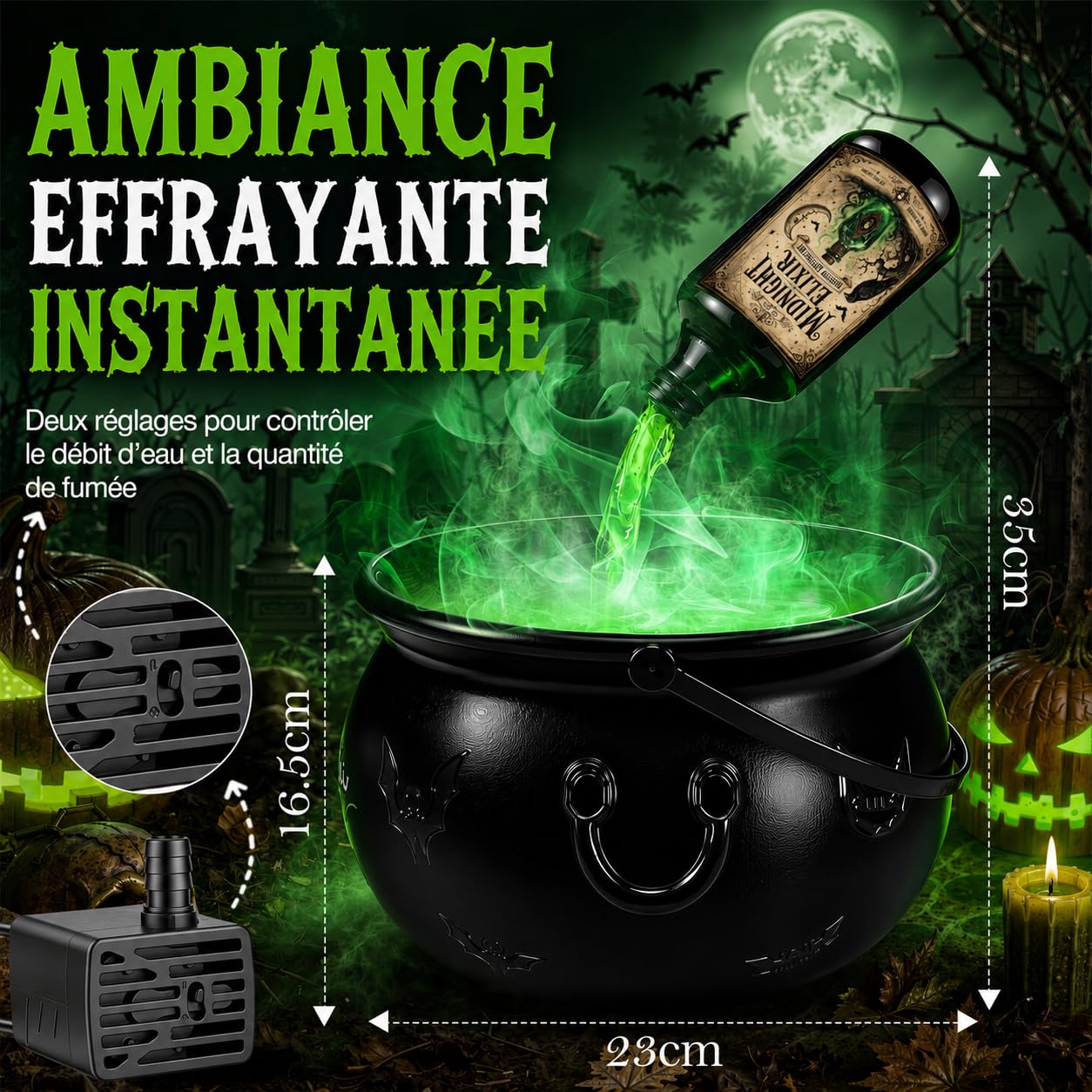 Chaudron Decoration Halloween XXL Machine a Fumee Exterieur Interieur Kit