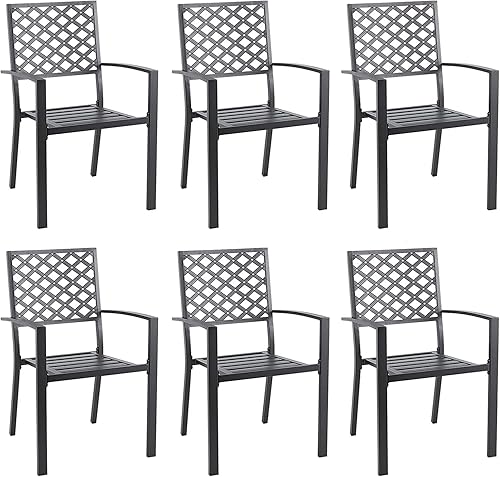 Vista 24 de AECOJOY Sillas de comedor de metal para exteriores, 2 piezas de sillas de comedor para patio al aire libre con reposabrazos, sillas apilables