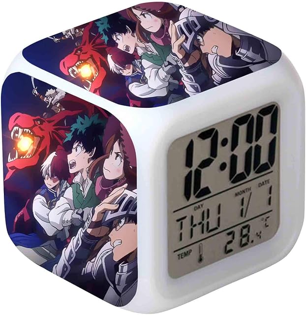 My Hero Academia Game Figure Luminous Led Alarm Clock, Colorful Flash Desk Light for Kids, Colorful Color Changing Square Clock