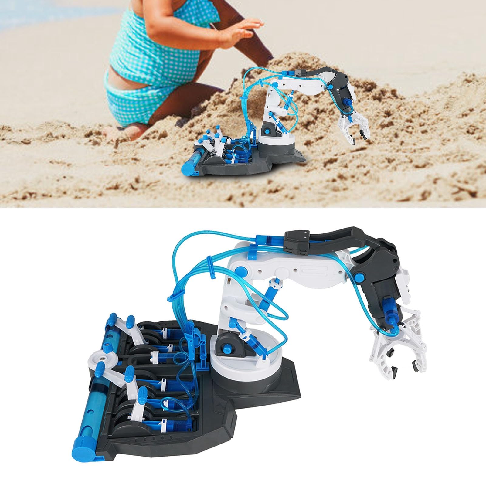 Kit Braccio Robot Idraulico, Giocattolo Braccio Meccanico per | Non Sono Necessarie Batterie, Idraulico Alimentato Ad Acqua, Base Girevole a 270°, Include Morsetto e Ventosa