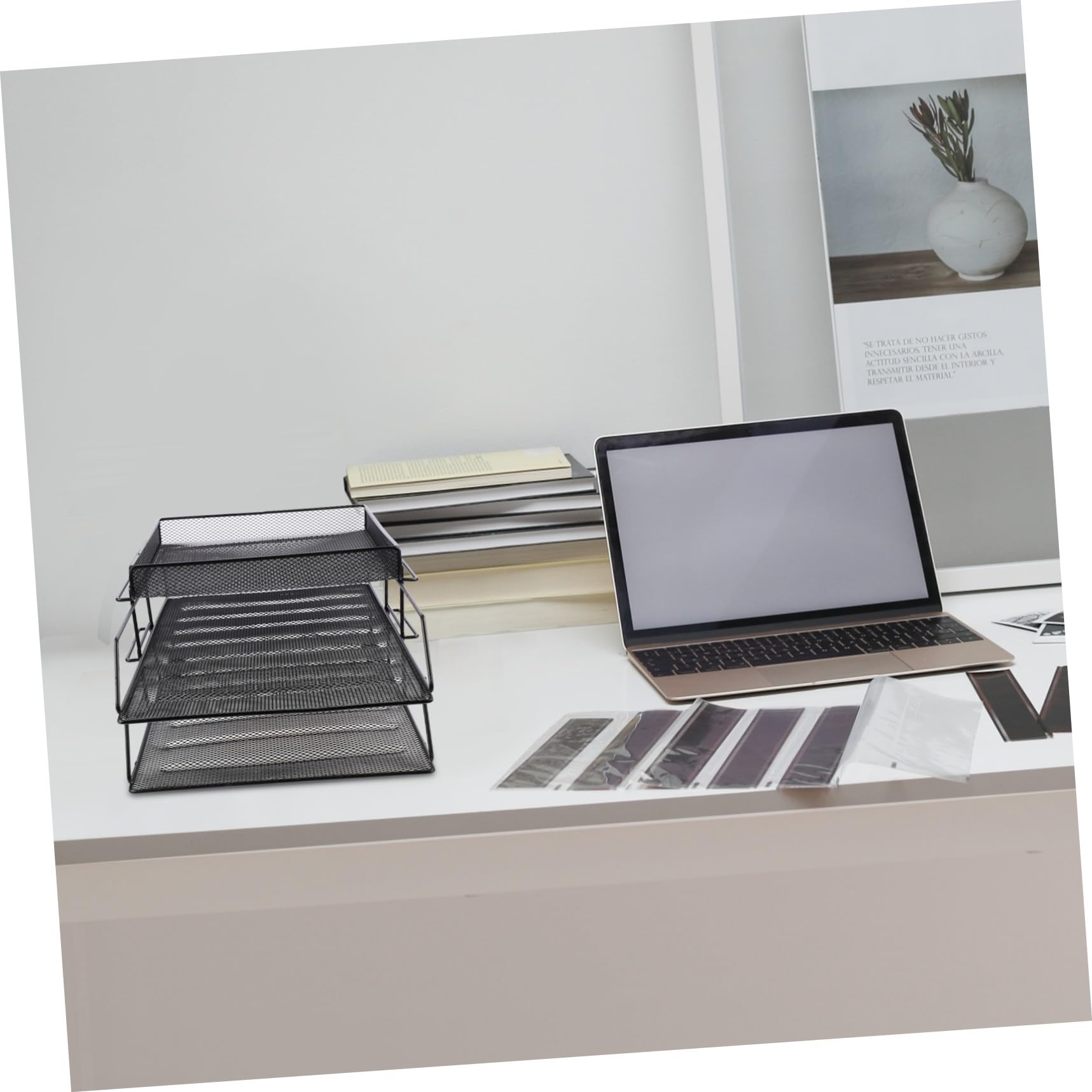 PLAFOPE Porta Documenti da Scrivania in Metallo Nero con Struttura a Maglia e Multistrato per Ufficio e Casa