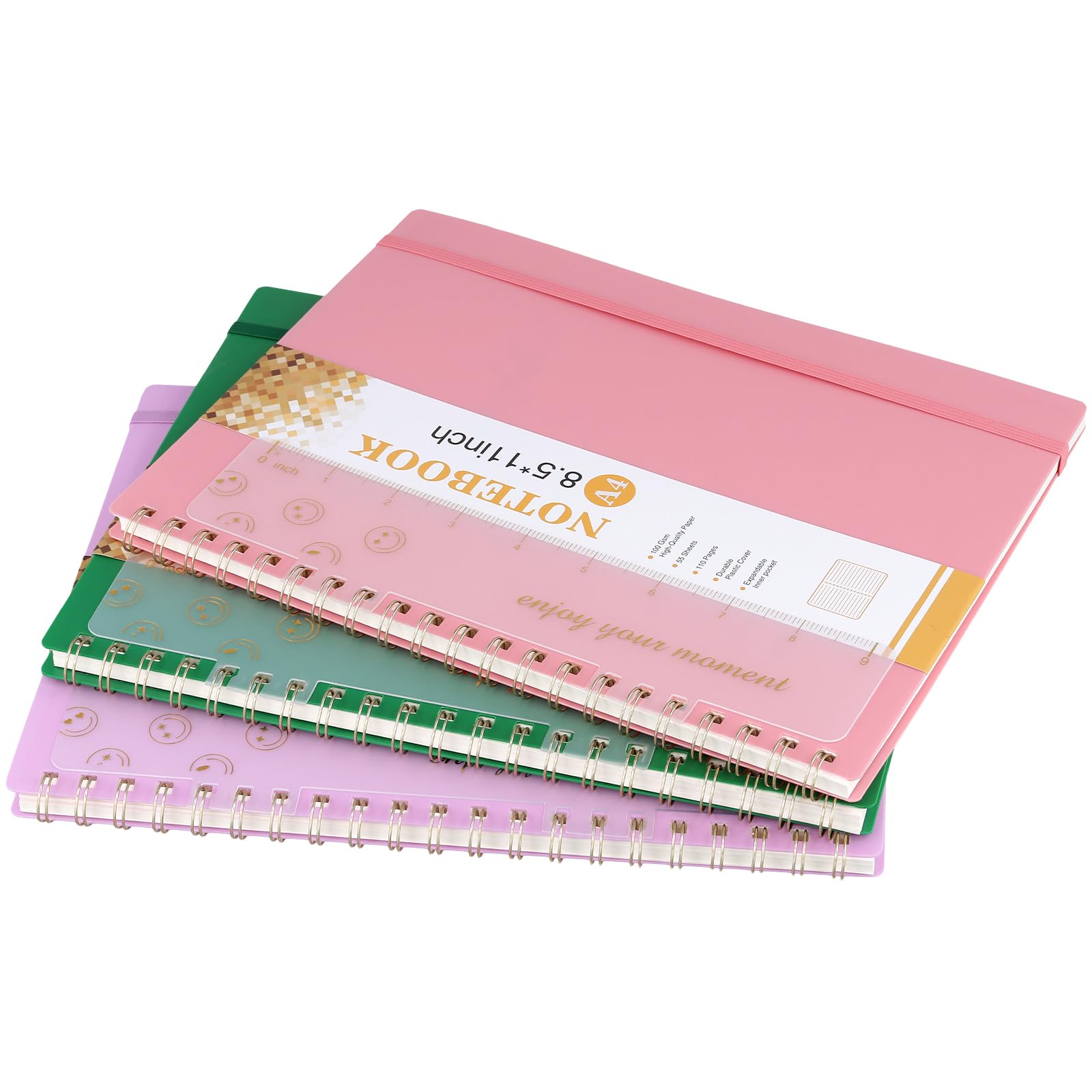 MUKSEUT 6 cuadernos en espiral A4 con papel grueso de 80 g/m², 60 hojas/120 páginas, bloc de notas de línea horizontal para reuniones de oficina, 21,5 x 28 cm (3 colores)