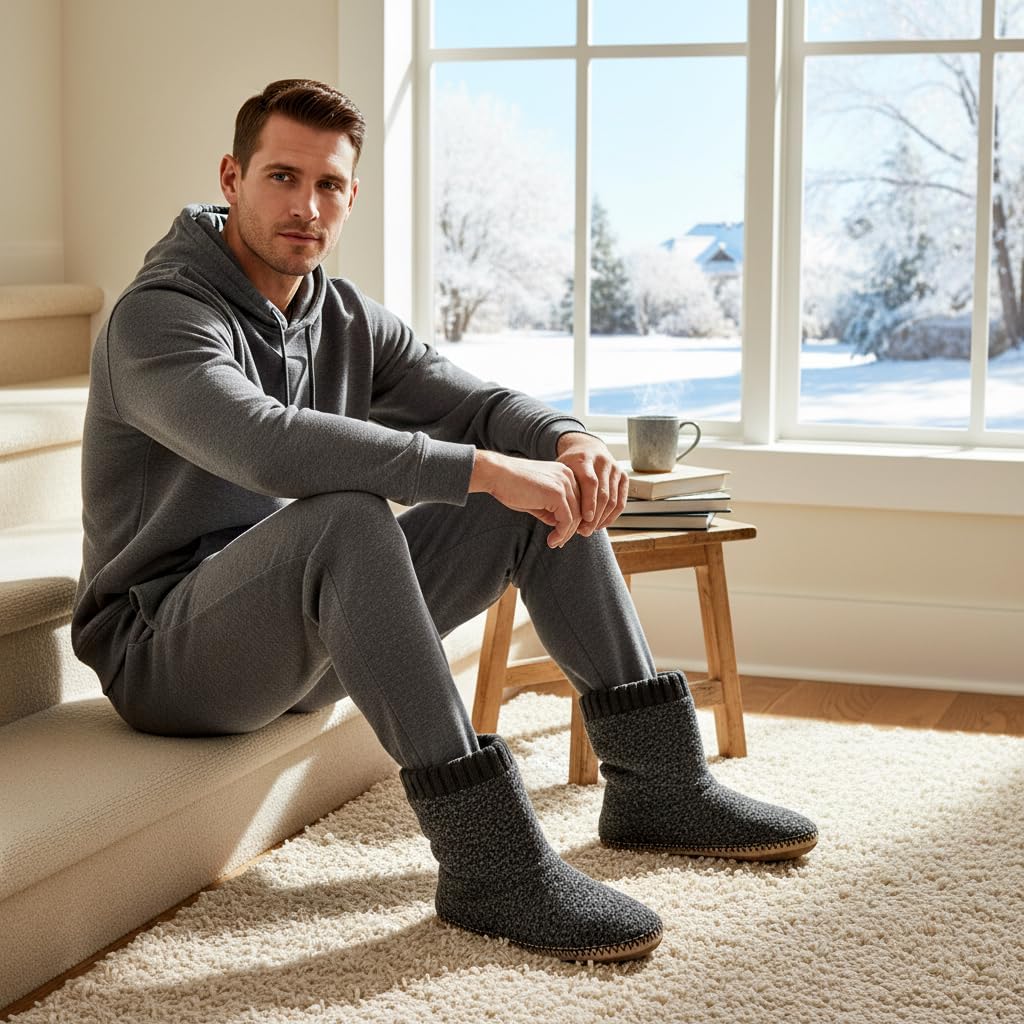 cosyone1997 Cozy Boot Slippers for Men Indoor, Fuzzy House Shoes with Non Slip Gripper Soles, Soft Warm Moccasin Socks, Winter Gifts for Christmas Unique - Image 3