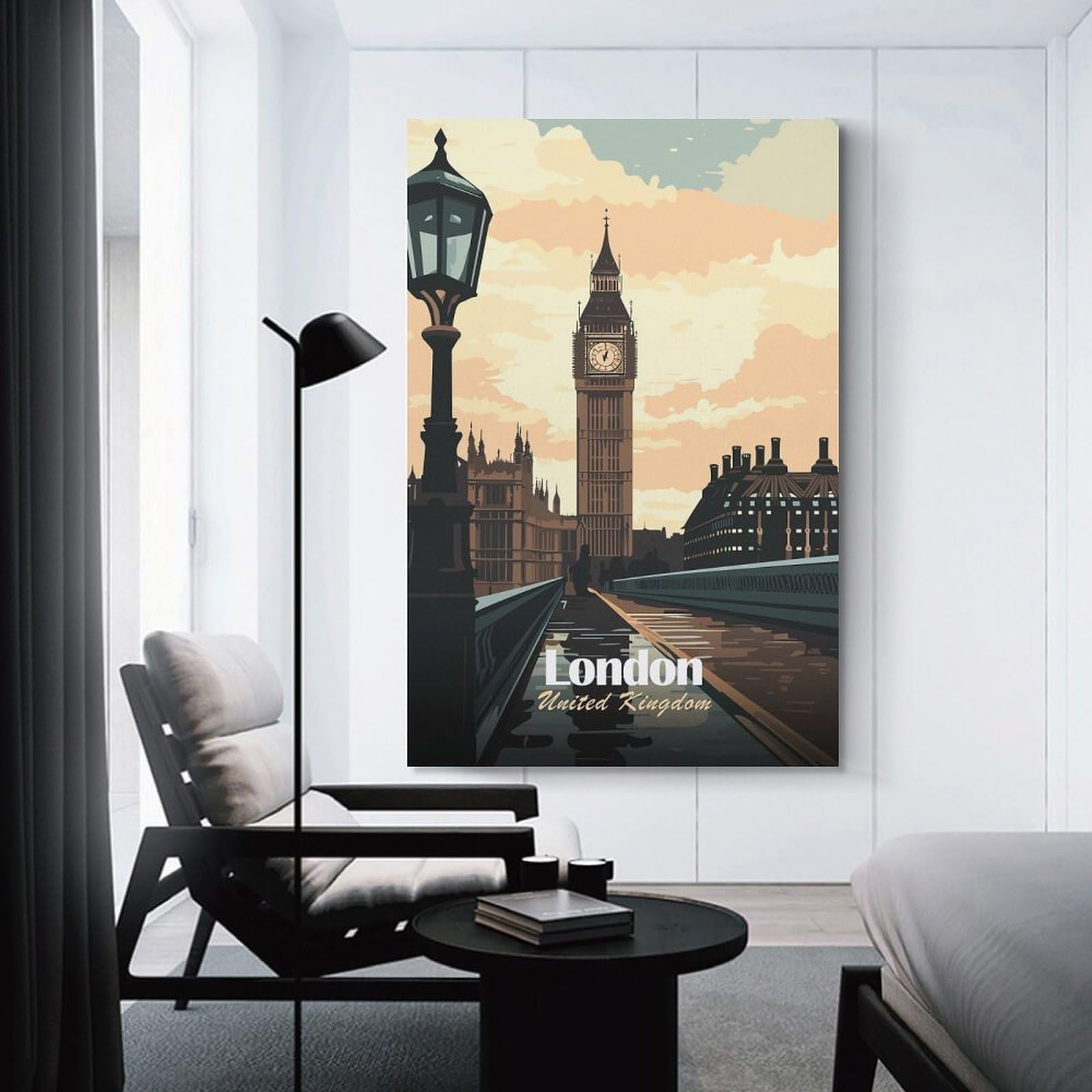 Junmoney Decorative Wall Artwork London, United Kingdom Illustration, 08x12inch(20x30cm), for Calm Bedrooms, Home Corners Or Flats, An Easy Wall Refresh for Bedrooms