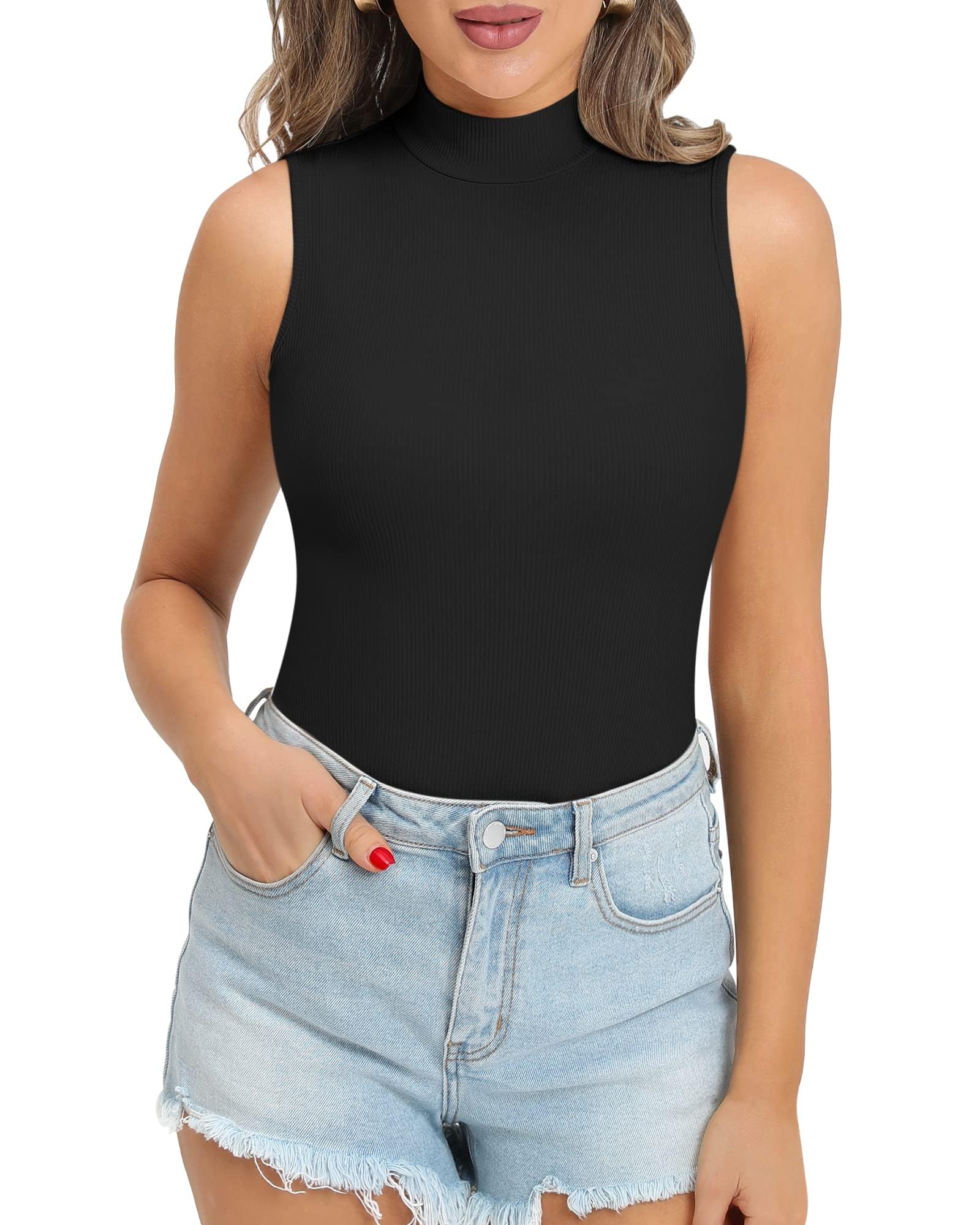 BRAND FLEX Women's Plain Black Sleeveless High Neck/Turtle Neck Top Stretch Slim Cotton T-Shirt for Women Sleeveless Top for Women-picture-12
