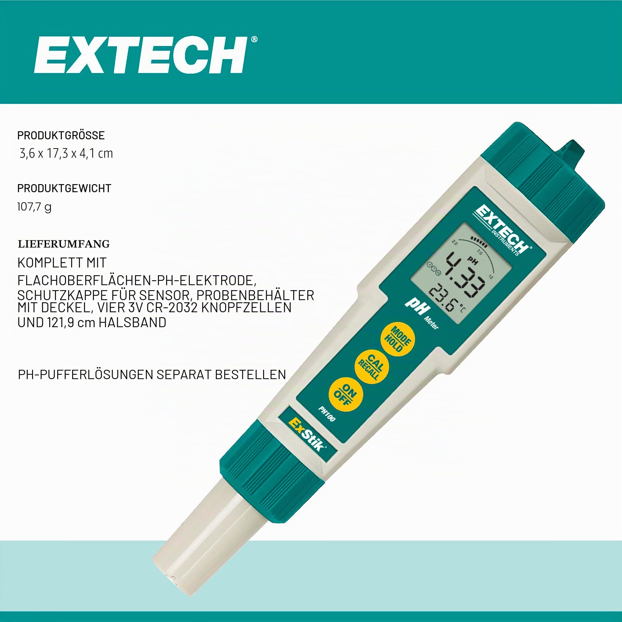 Extech Wasserdichtes pH-Messgerät, 1 Stück, PH100