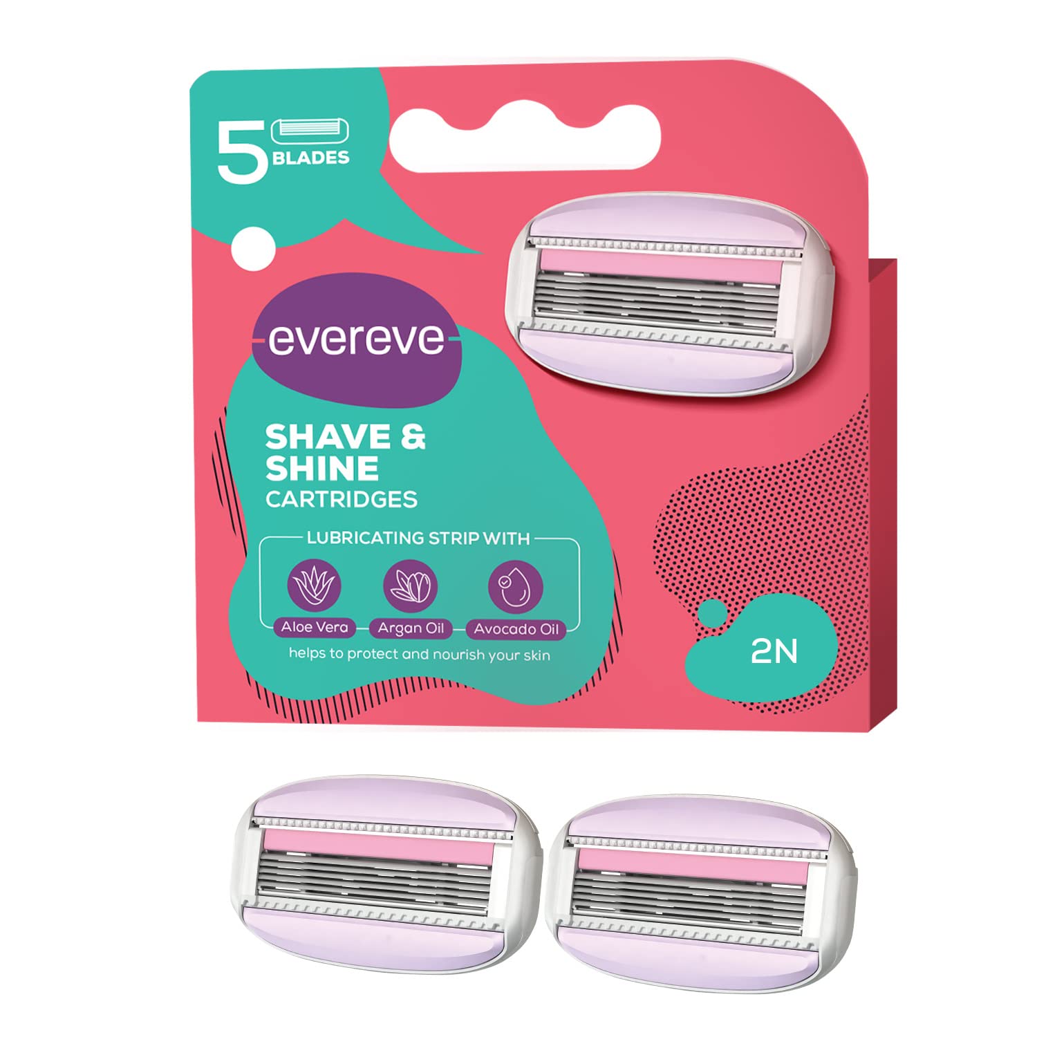 Evereve Shave & Shine Blades Refill Pack of 2, Cartridges of Razors for women, Quick & Easy hair removal with Aloe Vera, Argan Oil & Vitamin E, Pivoting head-image-34