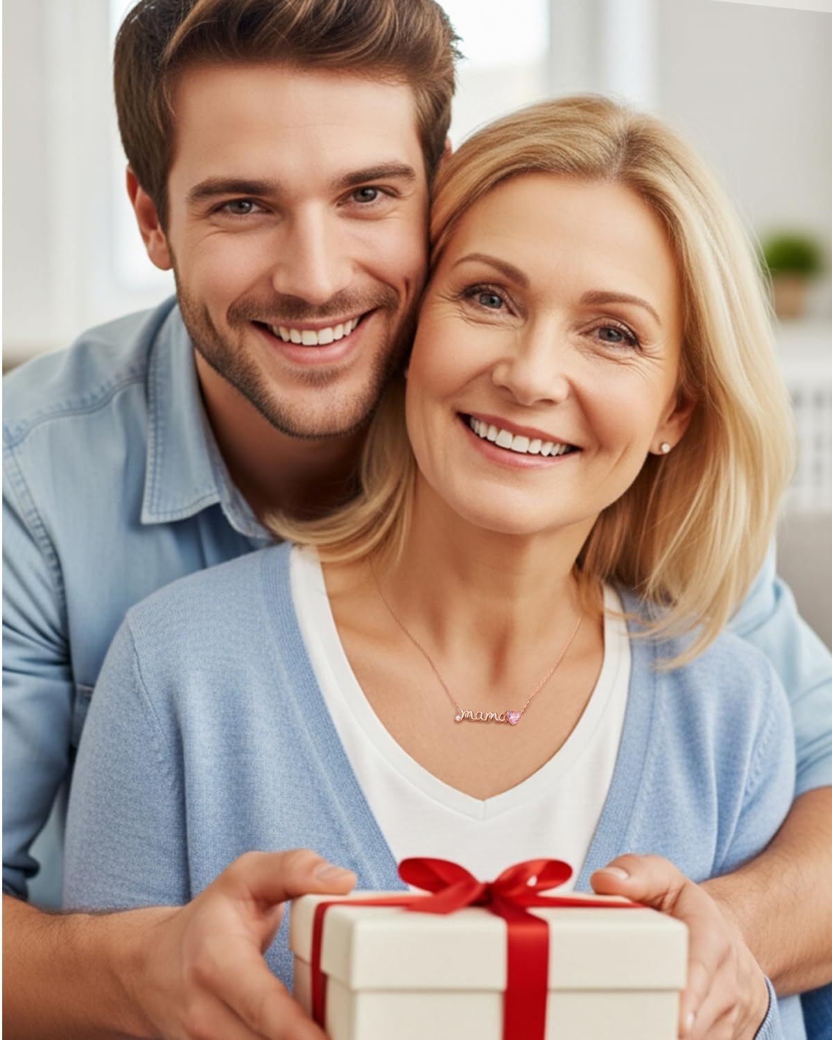 Mother's Day Birthstone Necklace for Mom, Genuine 925 Sterling Silver Pendant Necklace Rose Butterfly Heart Jewelry, Christmas Birthday Gifts for Mother Daughter First Time New Mom Mama