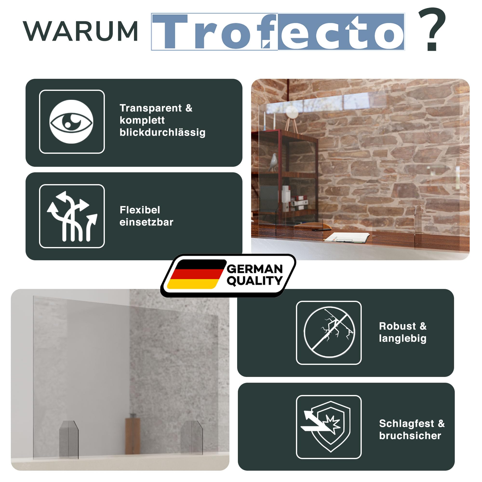 A+H Protección contra saliva – Tipo 5 – Pared para escupir como protección para tos/estornudos/agarre/salpicaduras, sin perforaciones en muchos tamaños (altura 600 mm, ancho 900 mm)