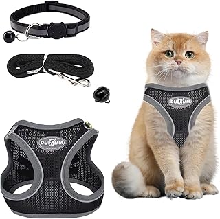 katzengeschirr mit Leine ausbruchsicher,Verstellbares Katzen Geschirr,katzengeschirr Weichem Innenfutter und Atmungsaktivem Mesh mit Reflektierenden für Outdoor Training Gehen(Schwarz S) product image