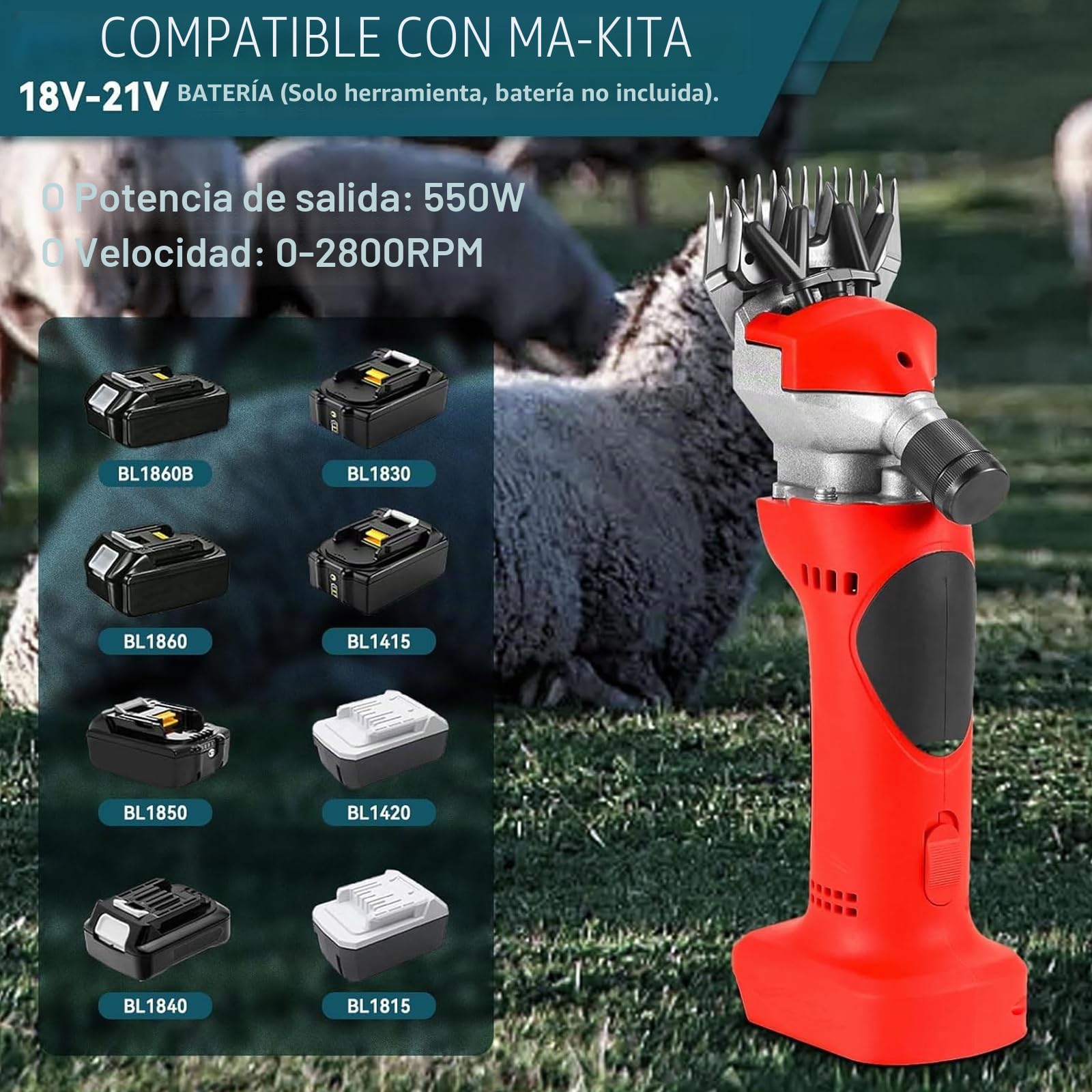 Esquiladora Inalámbrica Eléctrica 550W – Cortadora Profesional de Lana 21V con 2×1300mAh Baterías, Ajustable en 6 Velocidades, Cuchillas de Acero 9/13 Dientes para Ovejas, Cabras y Ganado 13-teeth