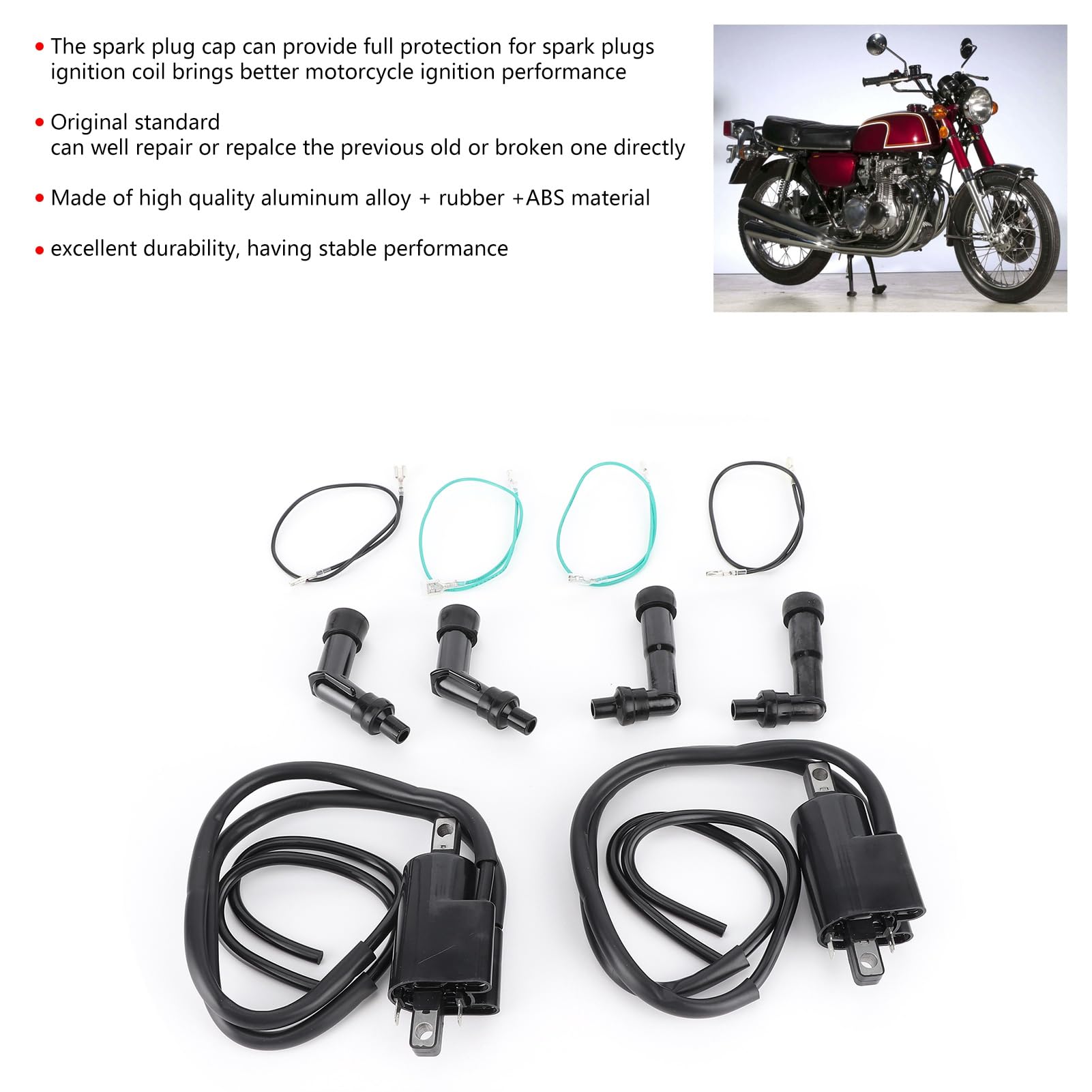 Aramox Juego de bobina de encendido, bobina de encendido de aleaci¨®n de aluminio + juego de tapas de buj¨ªa OE: 30510?333?013 apto para CB350F CB400F CB500 CB550