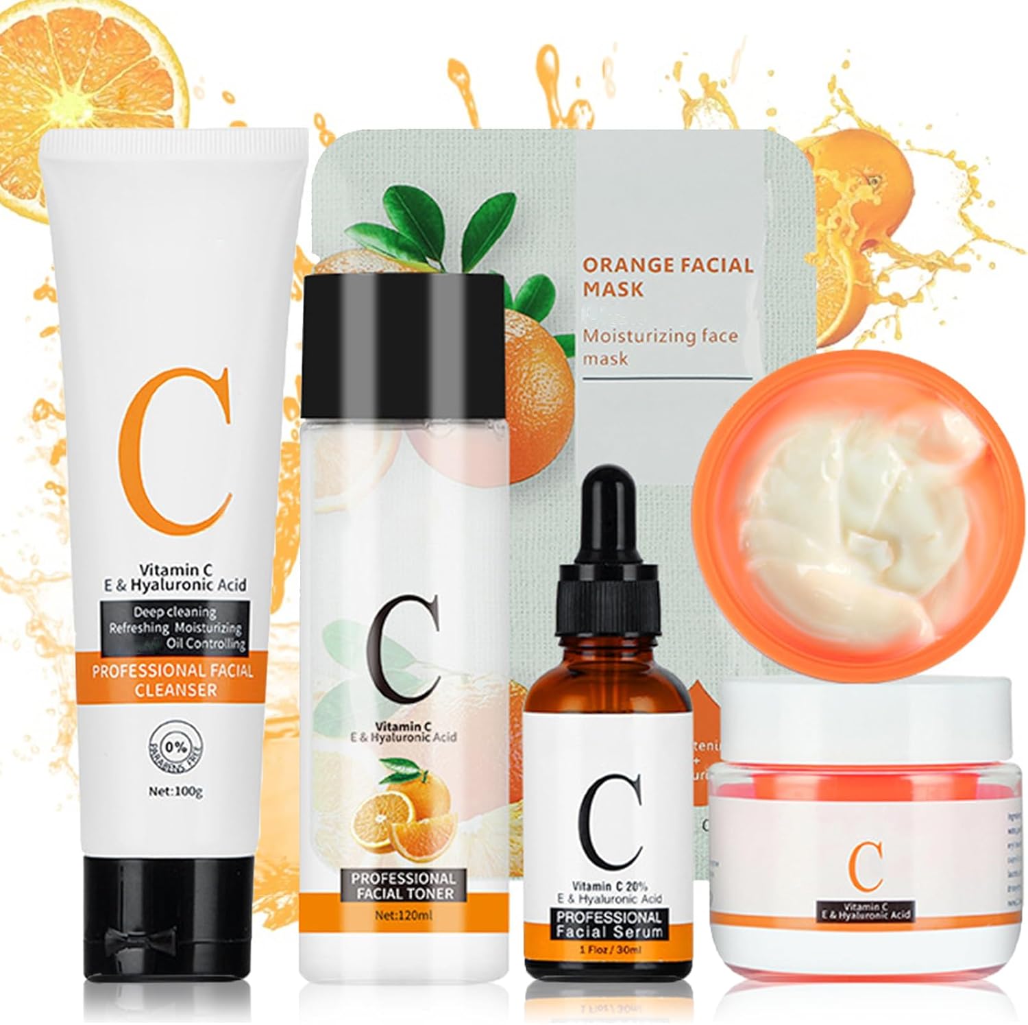 Skincare Gifts for Teenage Girls, Vitamin C Serum for Face, Pamper Sets for Women Gifts, Facial Kit for Face, Skin care Sets & Kits Includes Cleanser- Vitamin C Serum- Toner- Cream- Mask(5PCS)
