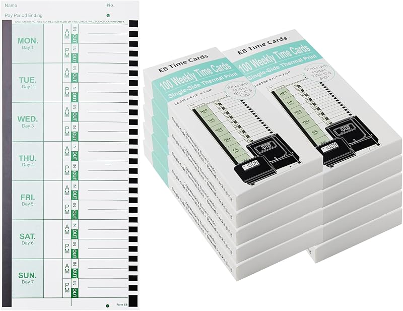 1000 E8 Weekly Thermal Time Cards, Compatible with Lathem 2100HD & 800P
