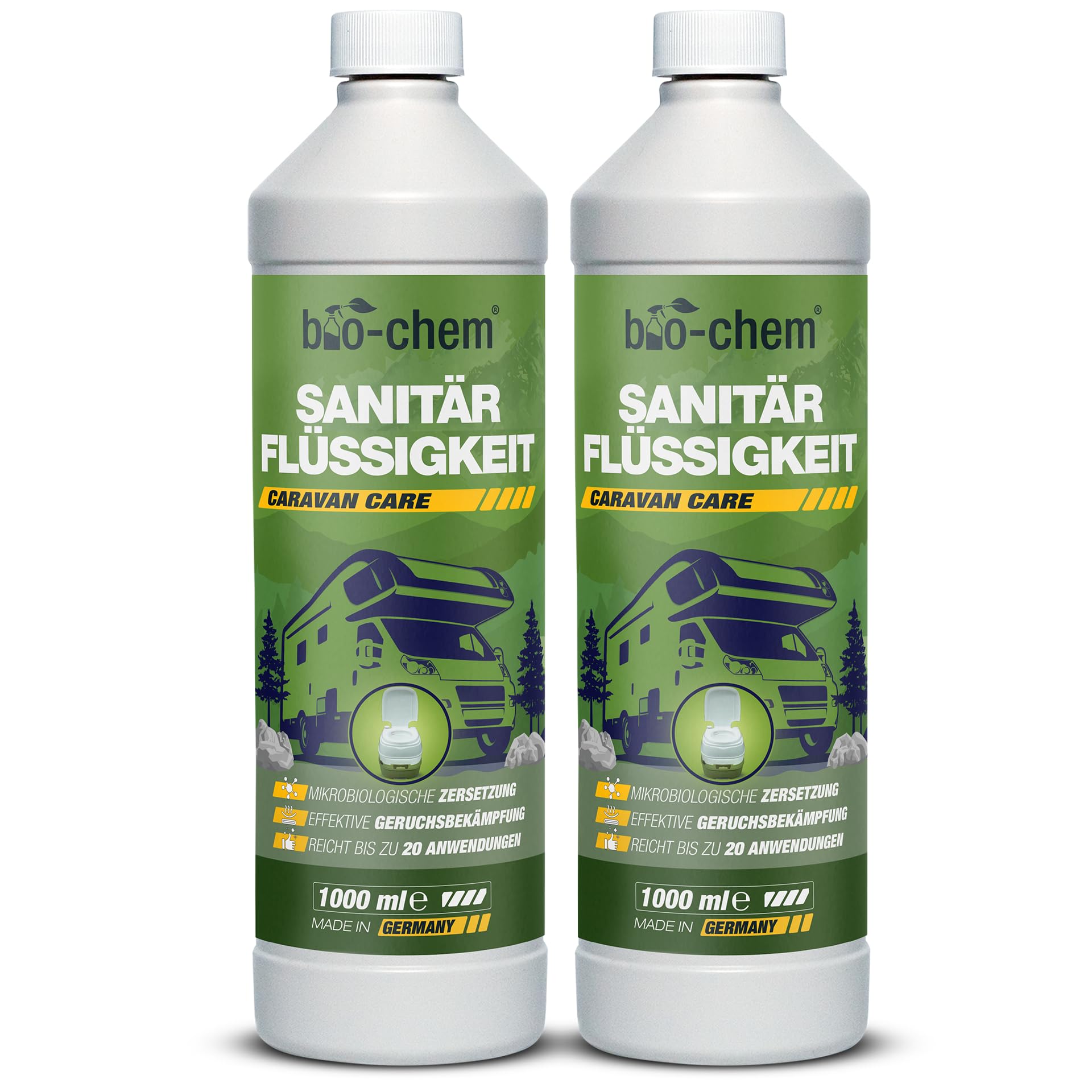 bio-chem Sanitärflüssigkeit Campingtoilette 2x 1L | Mikrobiologischer Toilettenzusatz gegen Gerüche & Fäkalien für mobile Toilette und Chemietoilette