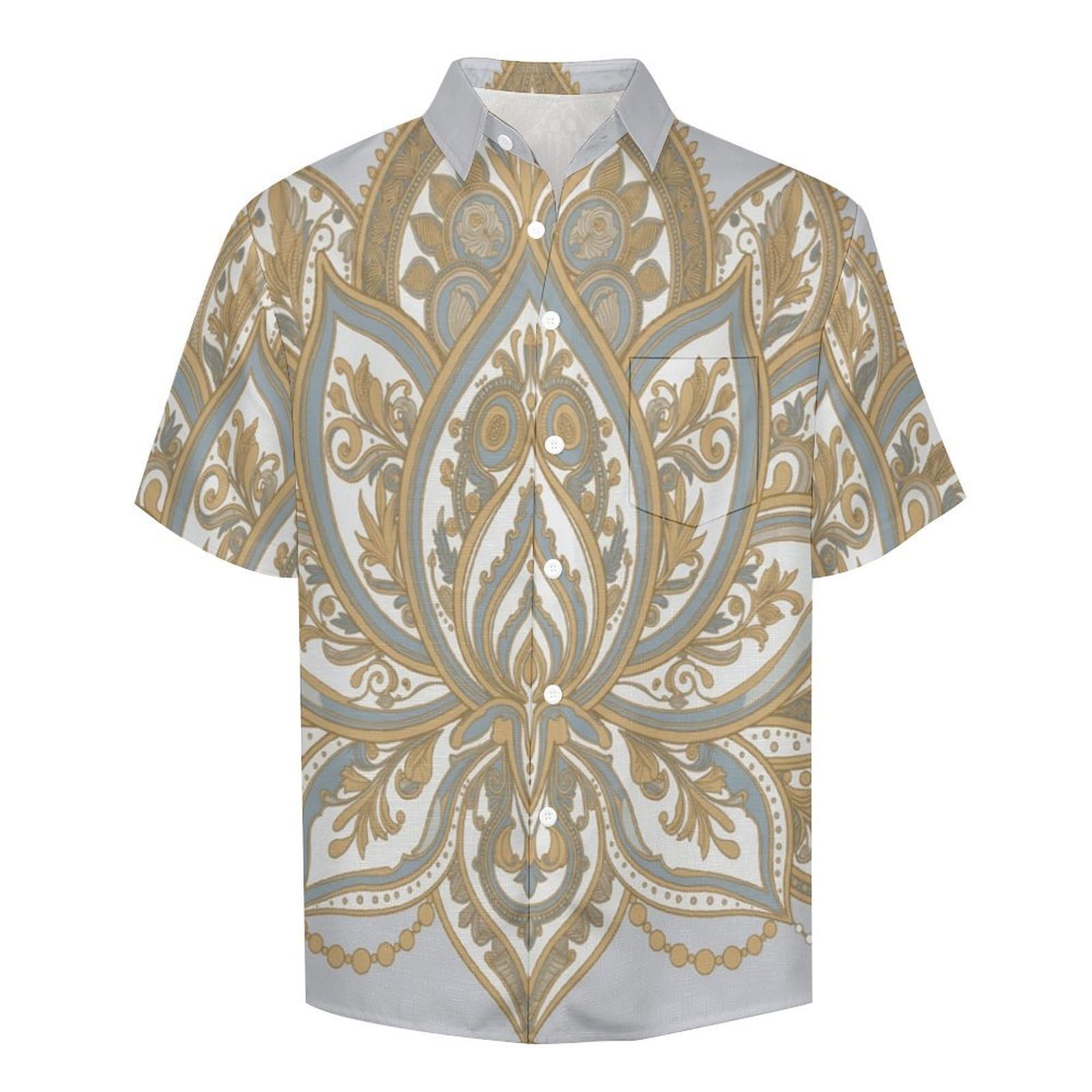 Camicia da Uomo Button Down con Stampa Loto Mandala, Arte Tradizionale Camicia Hawaiana Casual a Maniche Corte Camicie da Spiaggia Camicie da Vacanza