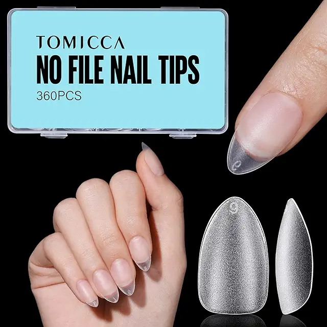 TOMICCA 360pcs Short Almond Gel Nails - 15 Sizes UK Salon & Home Kit