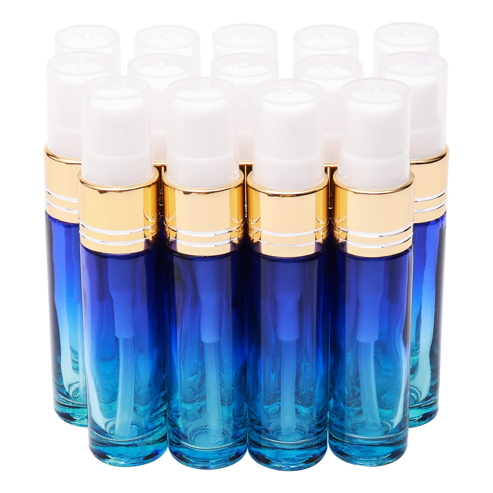 Newzoll 14Pcs 10ml (1/3 oz) Blue Gradient Color Spray Bottles Glass Vials Tube Perfume Atomizer Refillable Makeup Travel Fine Mist Sprayer Bottle