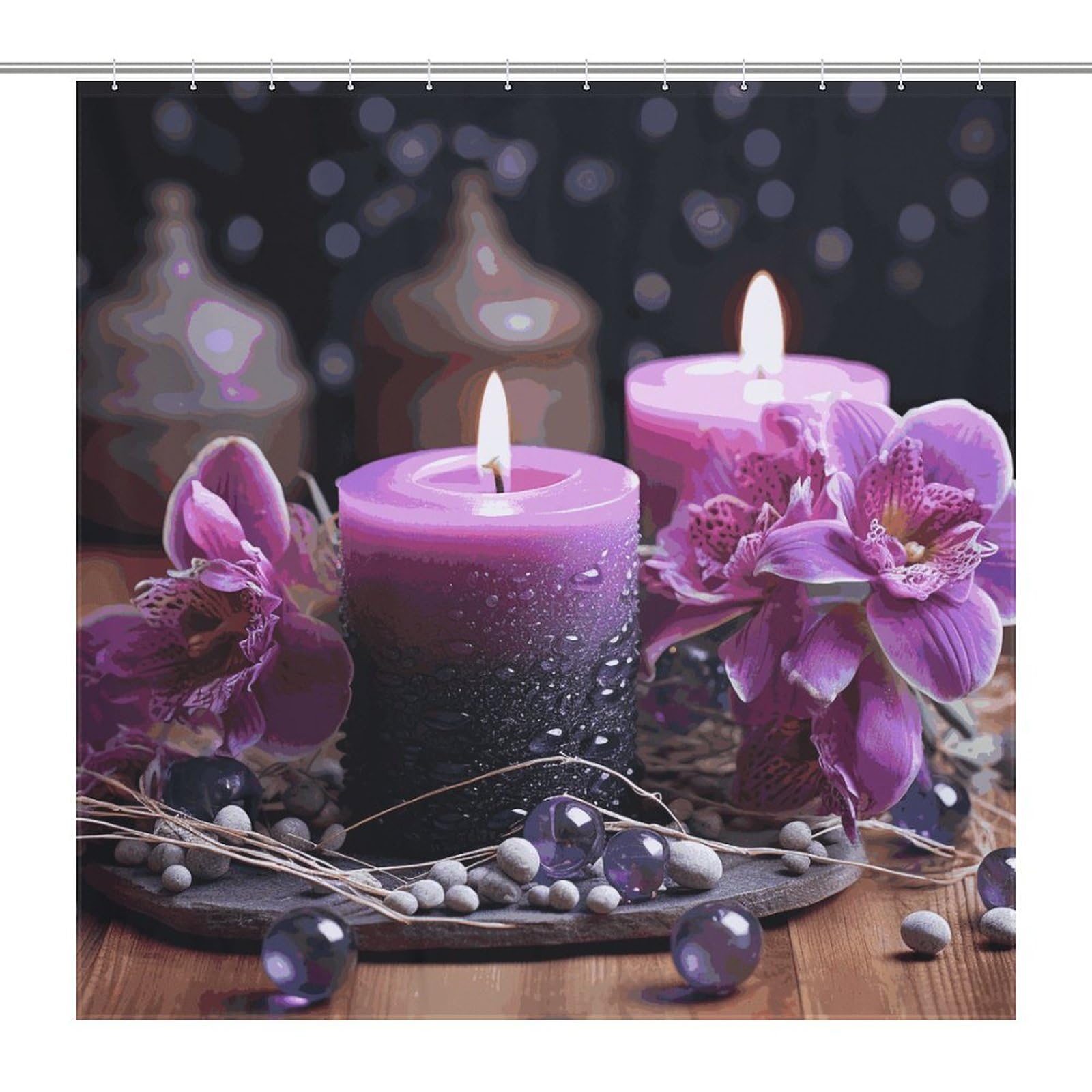 Rideau de douche imperméable fleurs et bougies pour une ambiance spa à la maison