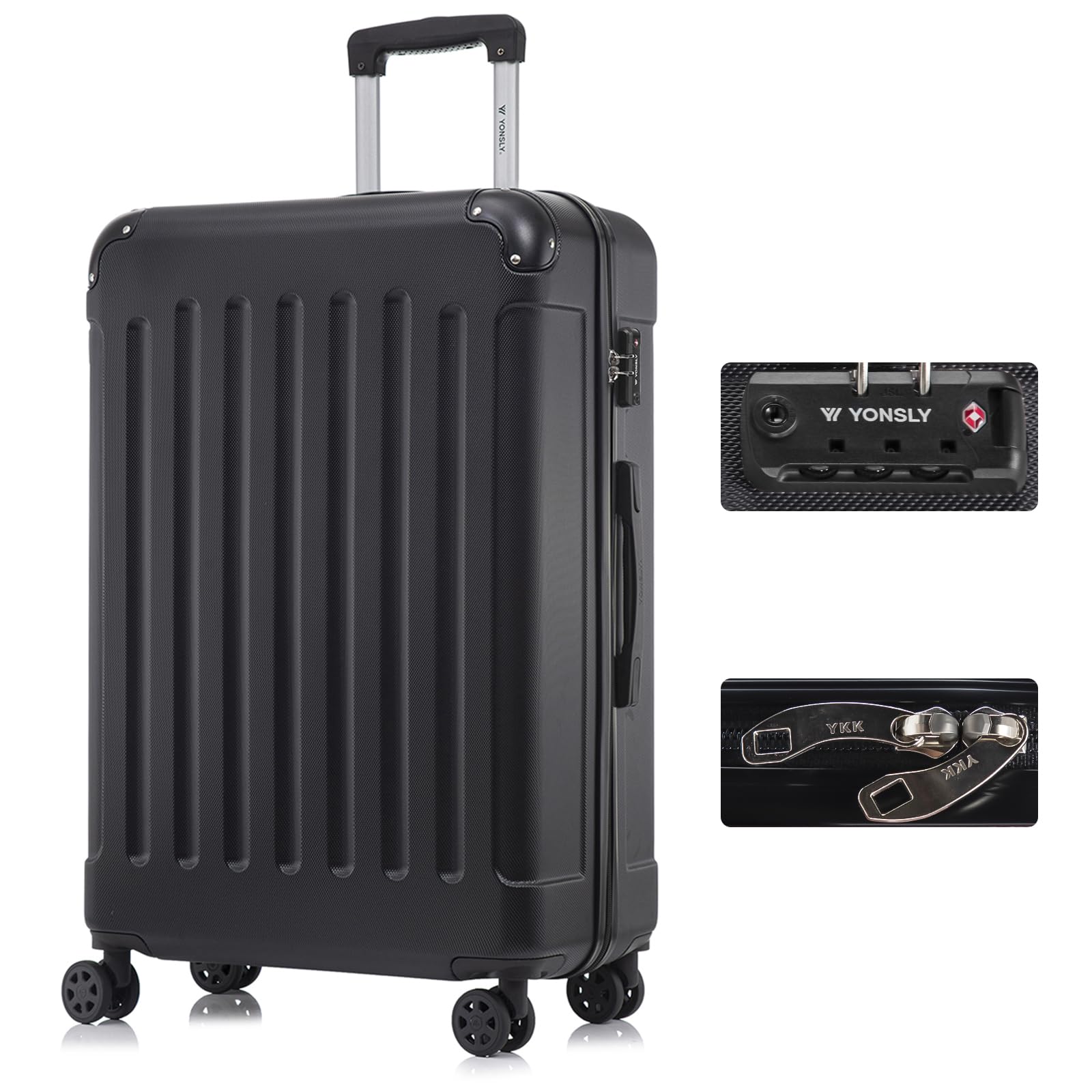 yonsly Koffer Suitcase, Trolley Reisekoffer, Rollkoffer Handgepäck mit 4 Rollen 360°, ABS Hartschalen, Sicherheitsschloss, Weicher Gummigriff, 210D-Futter