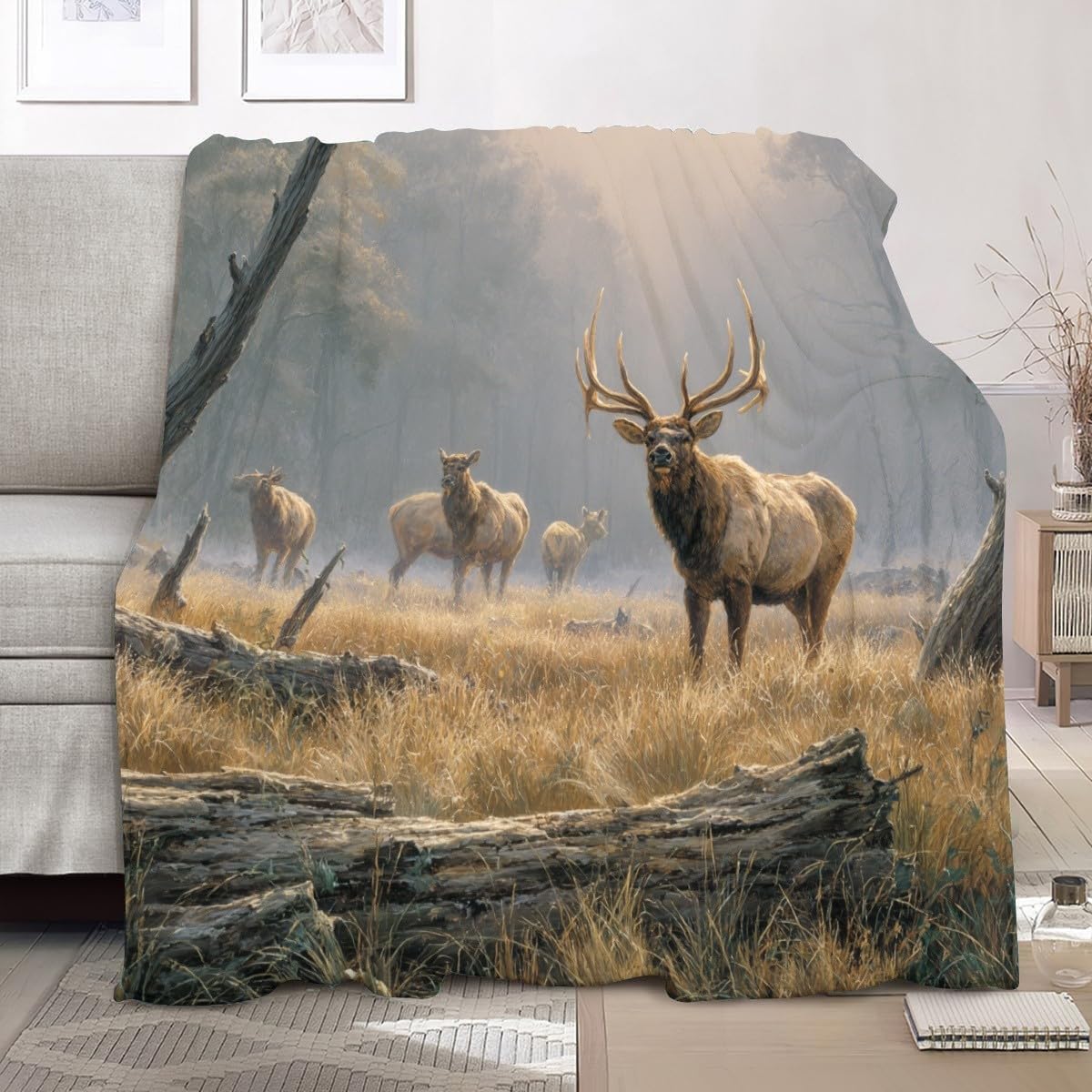 Behaart Przytulny koc XXL 180 x 220 cm, brązowy, puszysty koc polarowy jako kołdra/narzuta na sofę, koc ze zwierzęciem leśnym, koc do mieszkania, miękka i ciepła flanelowa narzuta na łóżko dla