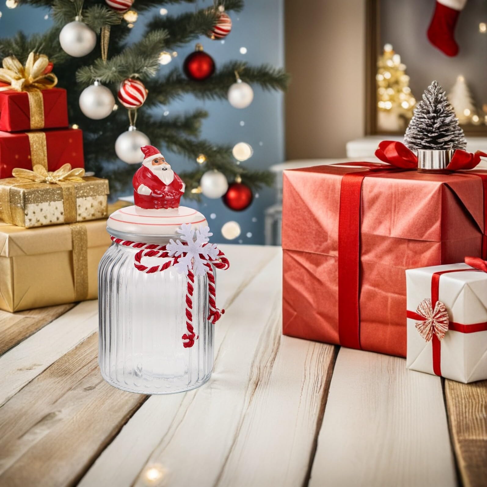 Barattolo per Biscotti Natalizi in Vetro con Coperchio Sigillato Contenitore Piccolo per Caramelle e Noci Porta Biscotti Decorativo per Feste di Natale e Conservazione Alimenti