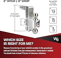 Vista 5 de Weigh Safe Soporte de bola de enganche de remolque ajustable, enganche de caída ajustable de 8 pulgadas para receptor de 2 pulgadas con 4 piezas