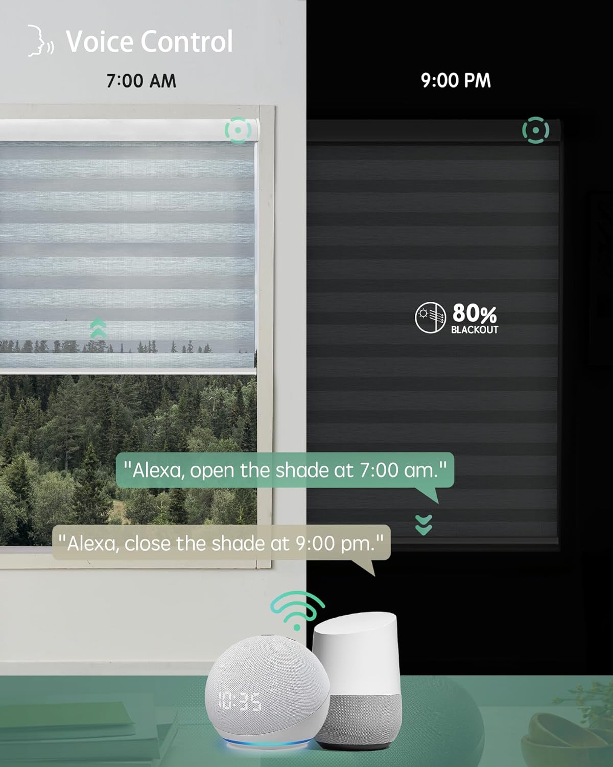 Yoolax Motorized Blinds with Remote, Electric Zebra Blinds for Indoor Windows, Room Darkening Smart Shades with Voice Control, Compatible with Alexa Google Home, APP Control, 58" W x 72" H, Grey