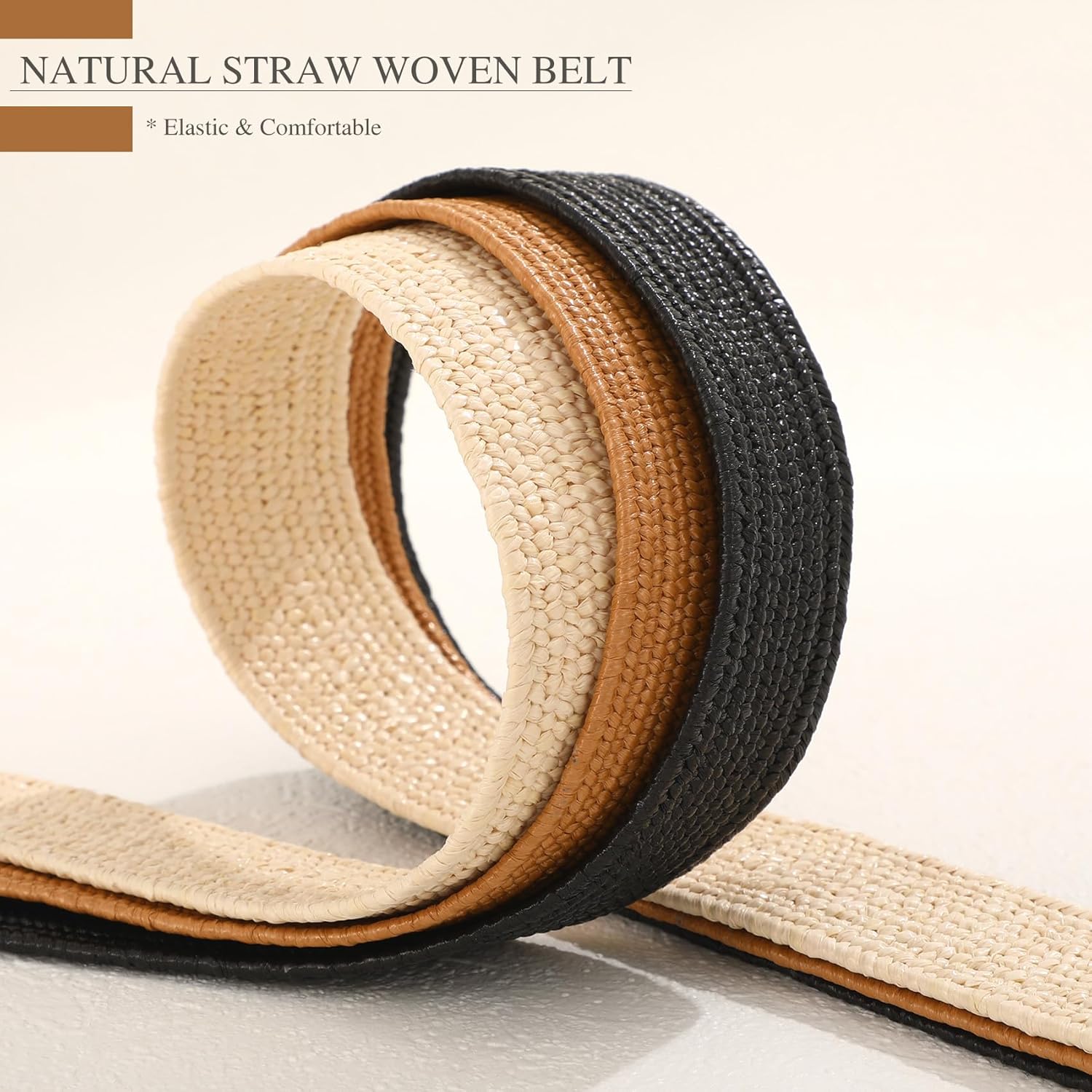 XZQTIVE Straw Woven Elastic Braided Waist Belt for Women Stretch Summer Boho Raffia Dresses Belt for Beach Vacation - Image 5