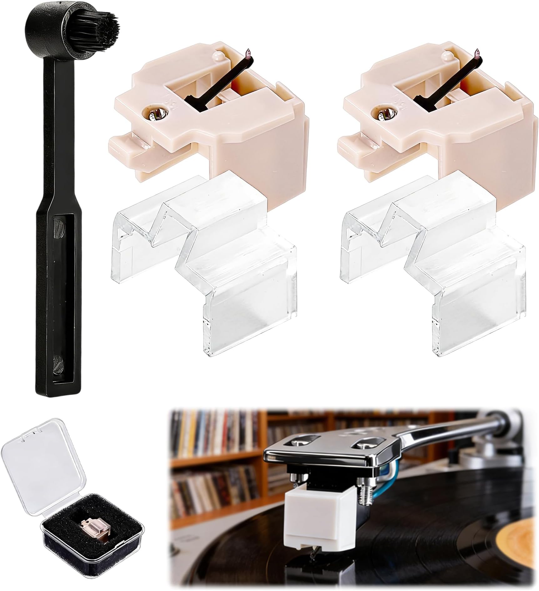 MADGININE 2 Pcs Record Player Needle Replacement with Brush,Stylus for Audio-Technica AT-LP60X AT-LP60X AT-LP60XBT AT3600L AT-LP2D-USB AT-PL300 AT-PL50 and More