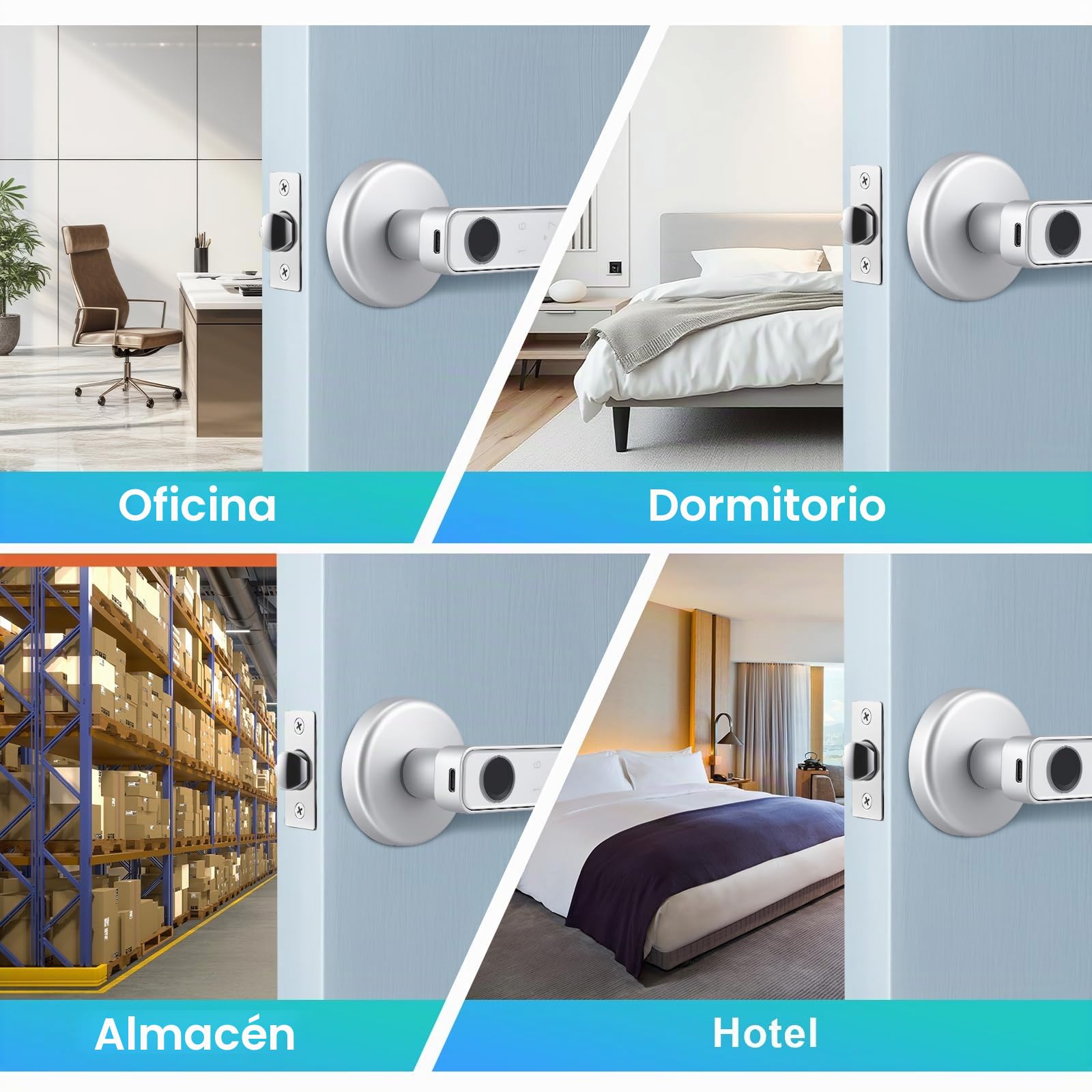 Cerradura de puerta inteligente eléctrica con huella dactilar, Smart Lock para puerta interior, cerradura electrónica con Bluetooth, contraseña, aplicación, tarjeta IC y llave de emergencia para la