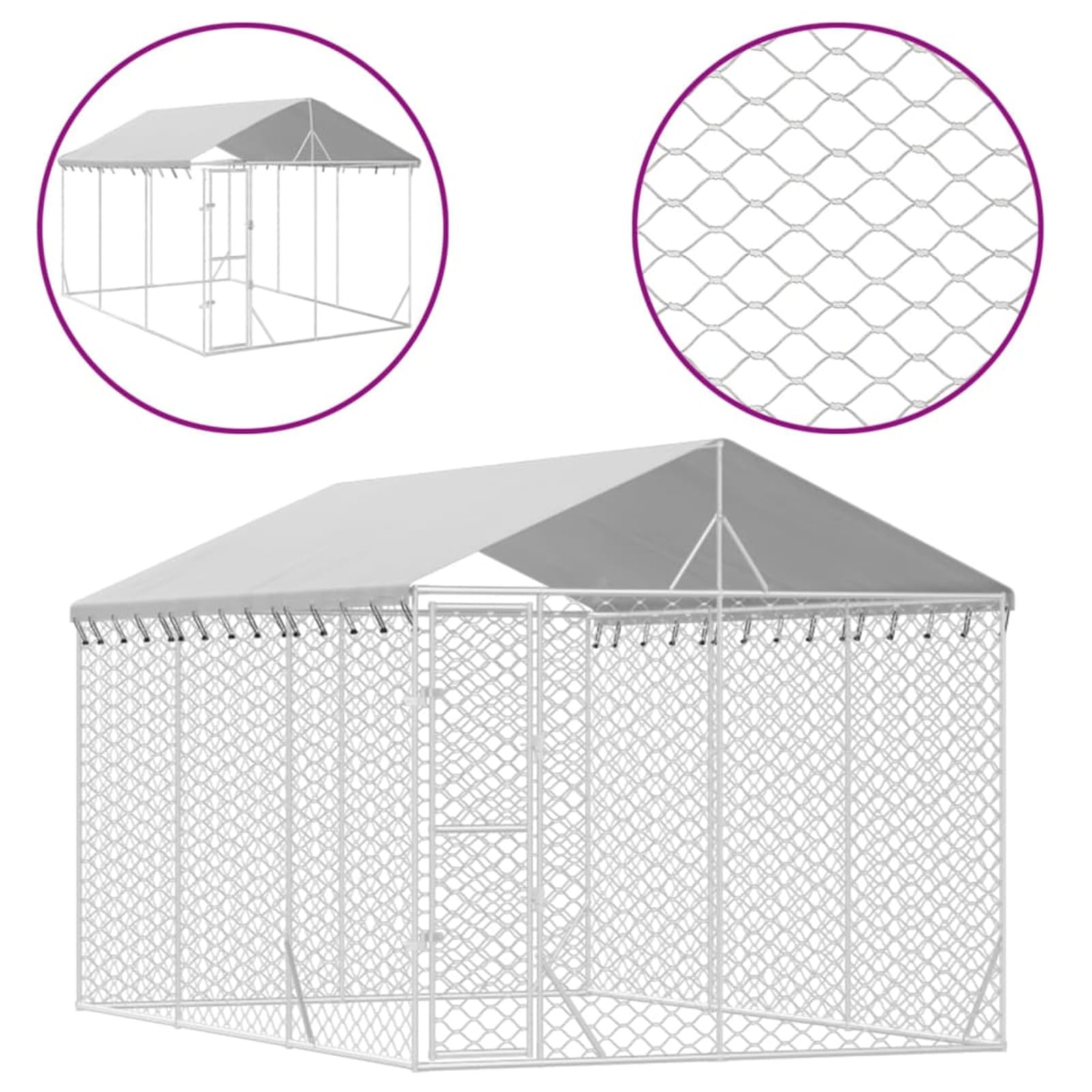 Gabbia per Cani con Tetto Kennel per Cani da Esterno Recinto per Cani da Esterno a Maglie in Acciaio Zincato Box per Animali con Porta con Serratura-3 x 4.5 x 2.5 m
