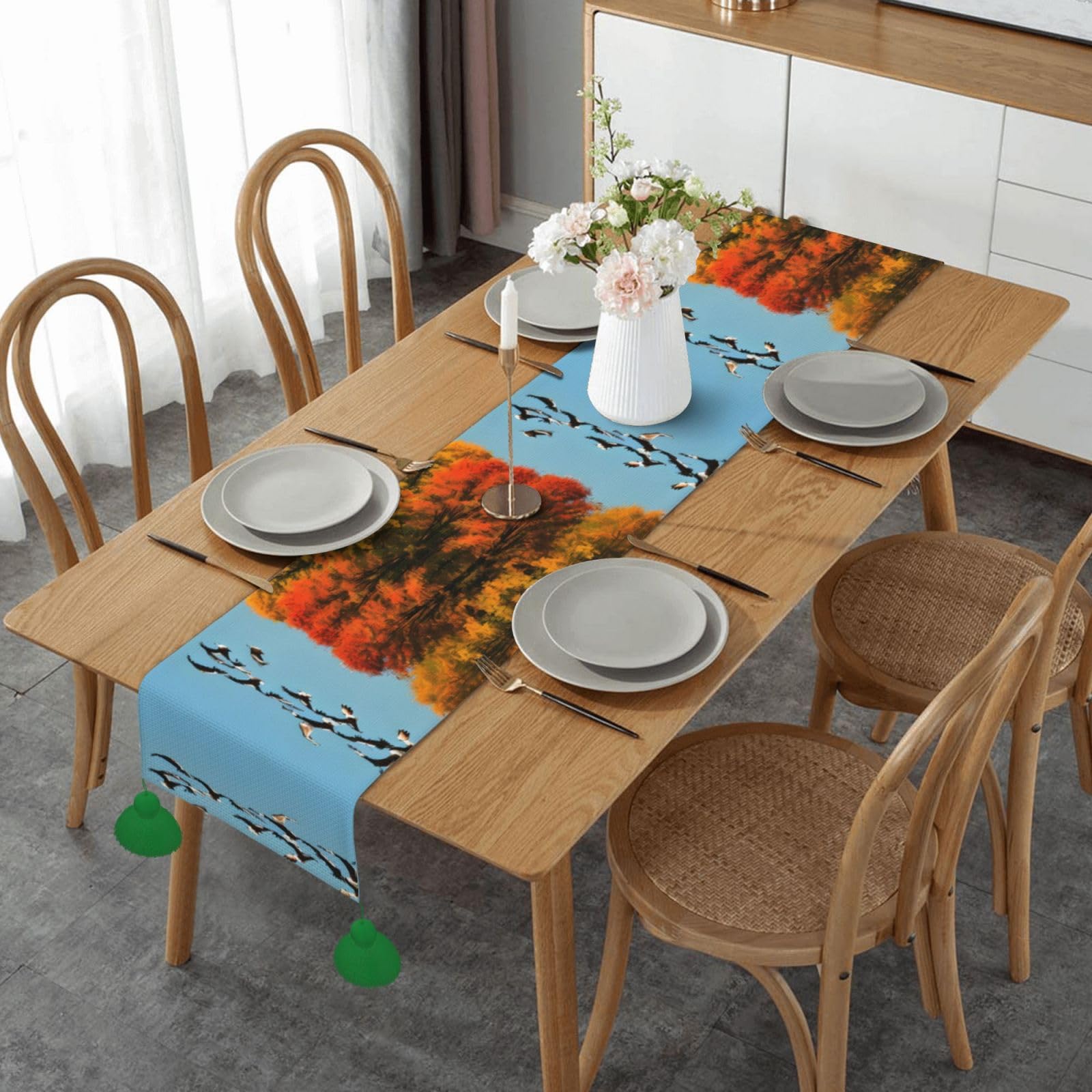 Long chemin de table décoratif pour cuisine et Noël motif canards sauvages