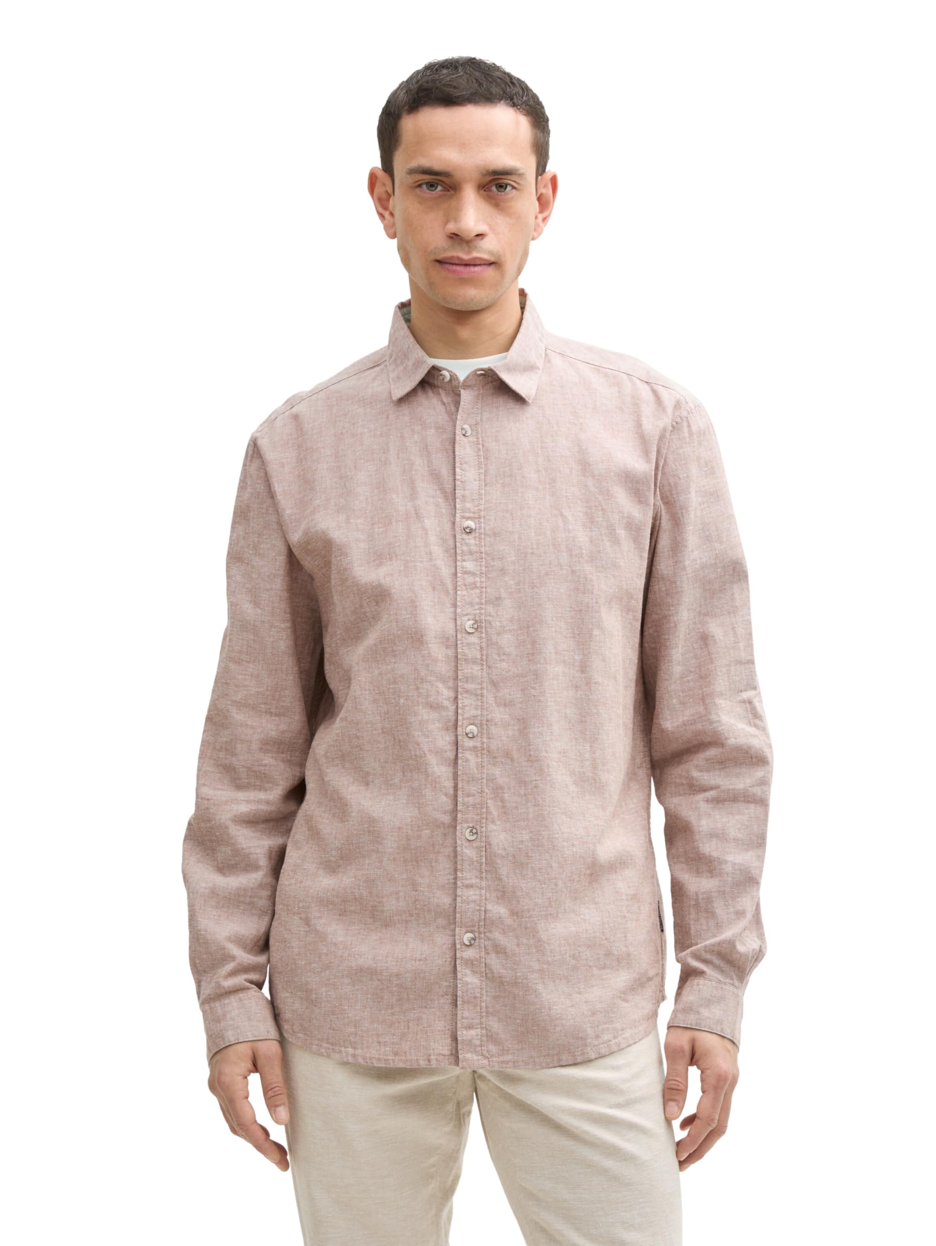 TOM TAILOR Men's Regular Fit Shirt with Linen Content