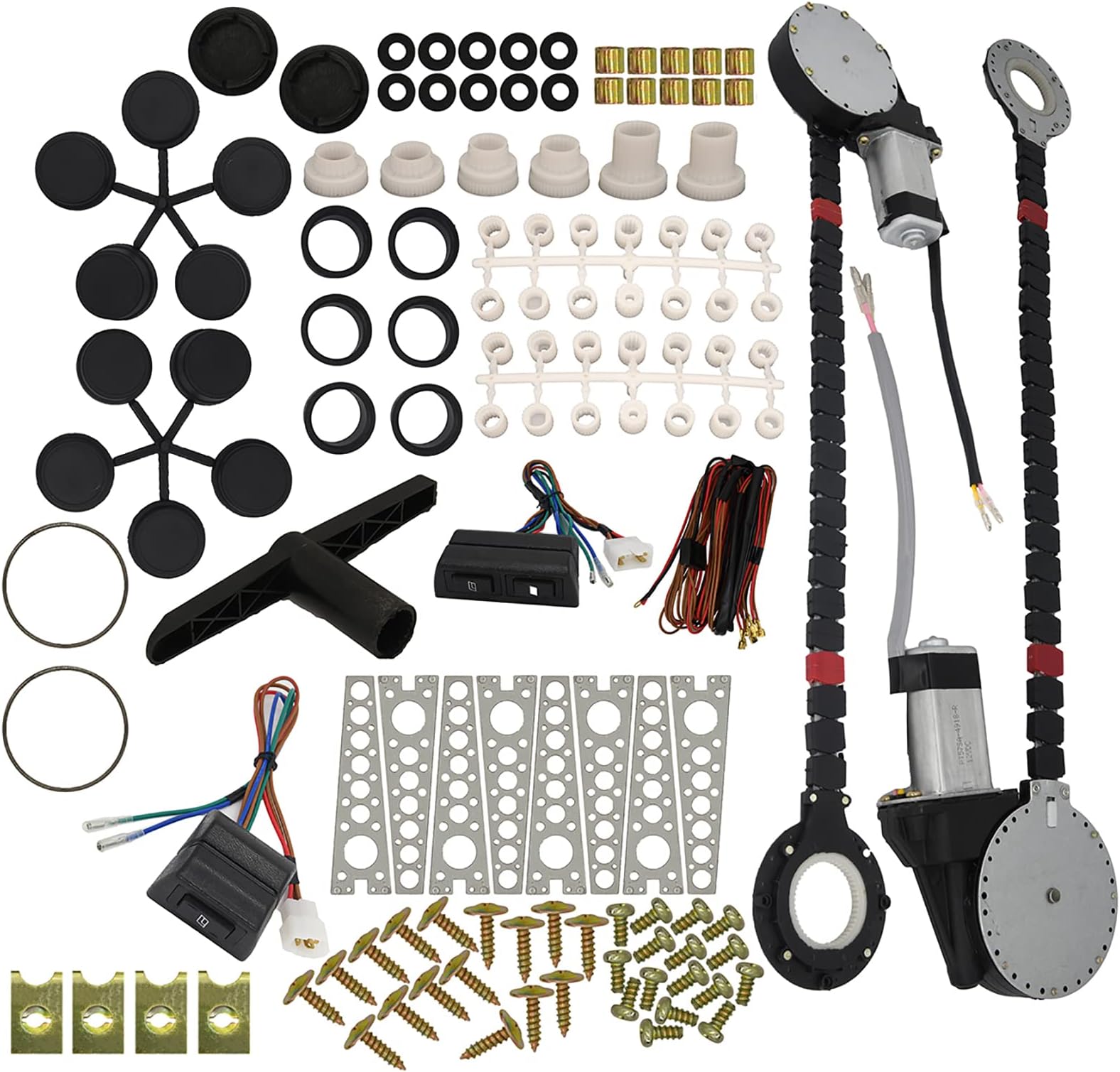 Universal Electric Power Window Lift Roll Up Regulator Conversion Kit 2 Electric Windows Motors 2 Switches 3 Harness for 2 Door Pickup SUV Truck Van Car,Electric Window Lift Kit