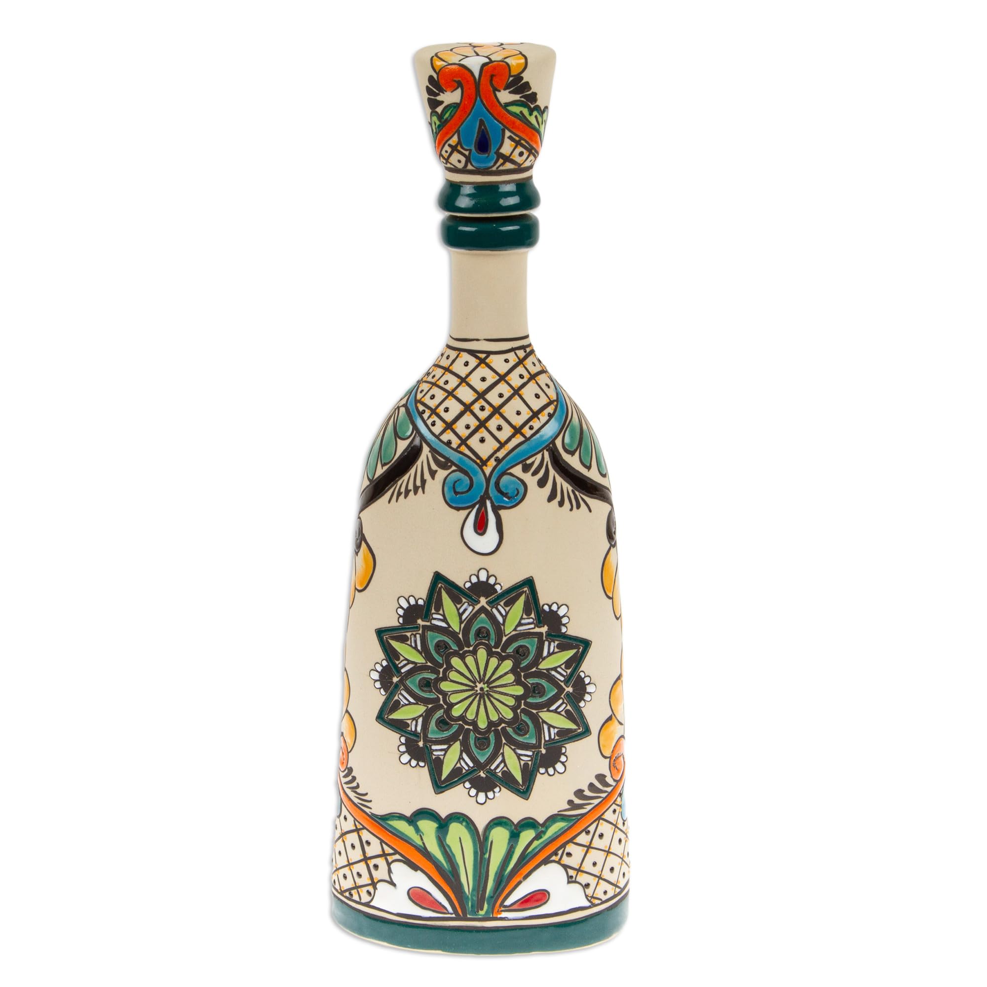 NOVICACeramic Decanter, 'Green Mandala Flavors'