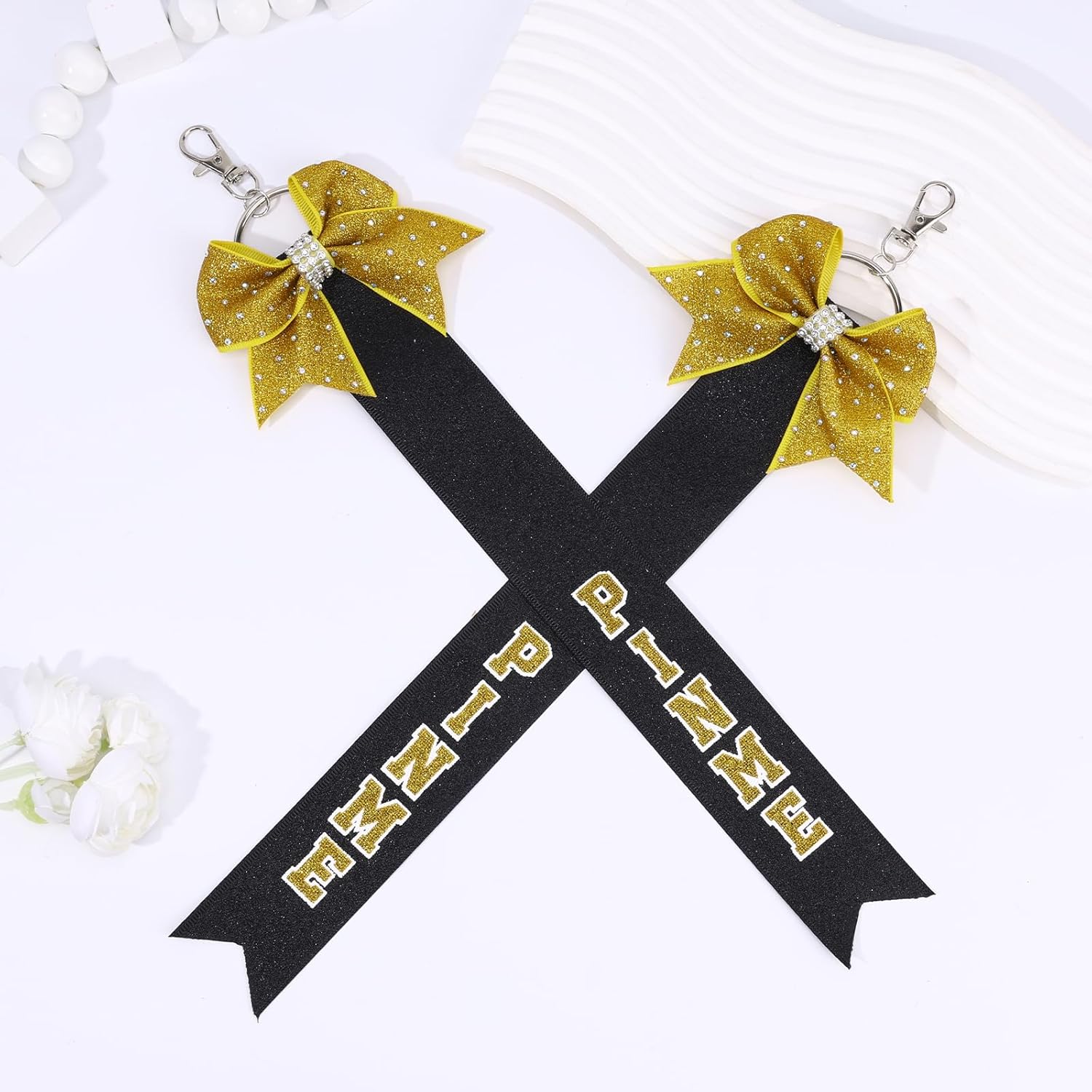 CN 2PCS Glitter Cheerleader Keychain Cheer Gifts Bow Holder，Cheer Pin Strap Pin Me Ribbon for Backpack Bags - Image 6