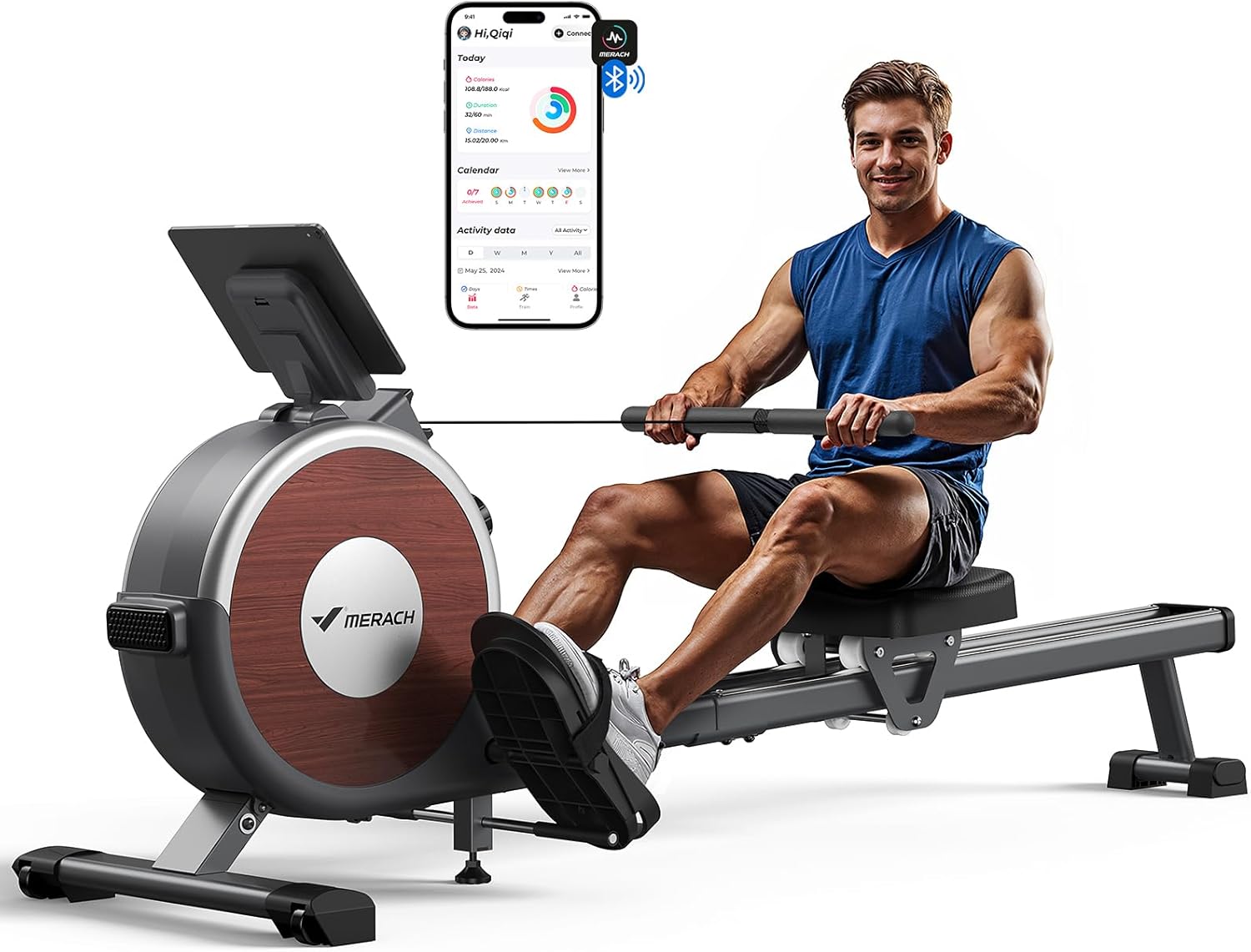 Magnetic Rower Machine for Home, 16 Levels of Quiet Resistance, Dual Slide Rail with Max 350lb Weight Capacity, App Compatible with LCD Monitor, Q1S