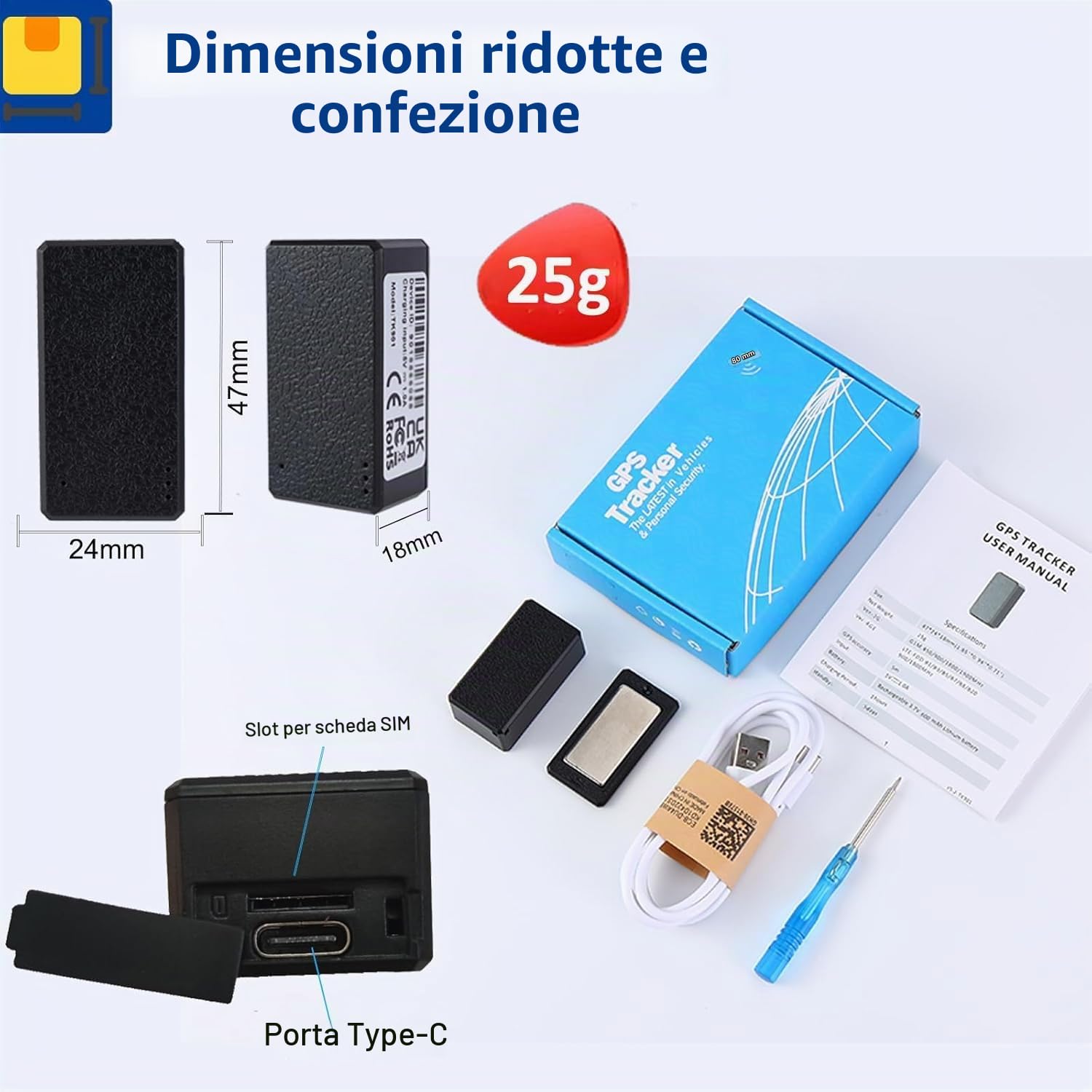Micro Localizzatore GPS Satellitare Tracking in Tempo Reale Anti-perso GPS Tracker Spia Magnete Realtime Tracciatore di Posizione per Anziani Bambini App Gratuita, Impermeabile
