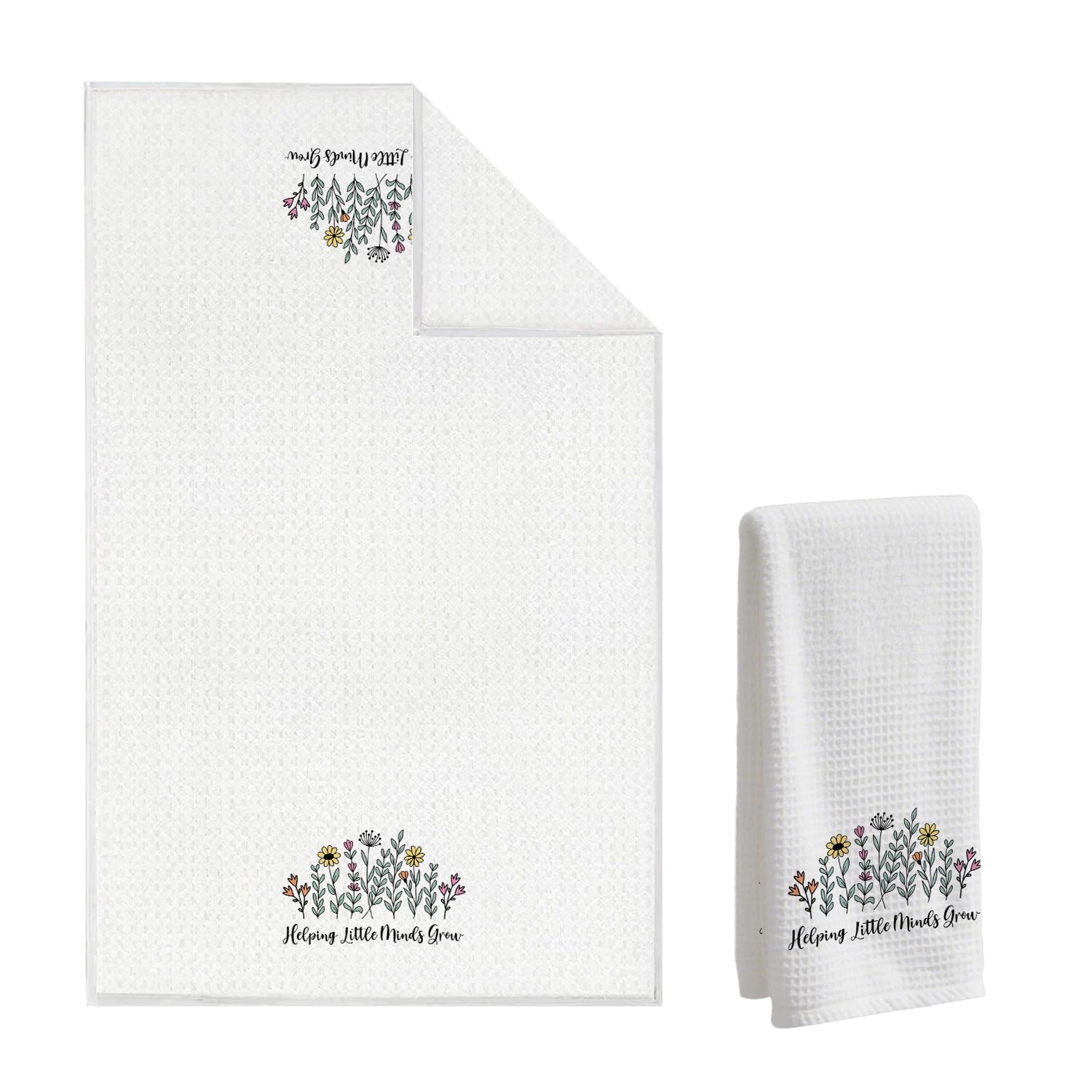 Helping Little Minds Grow Floral Waffle Towel Wildflower Gift for Women Hand Towel 16x24 Inch Inspirational Study Room