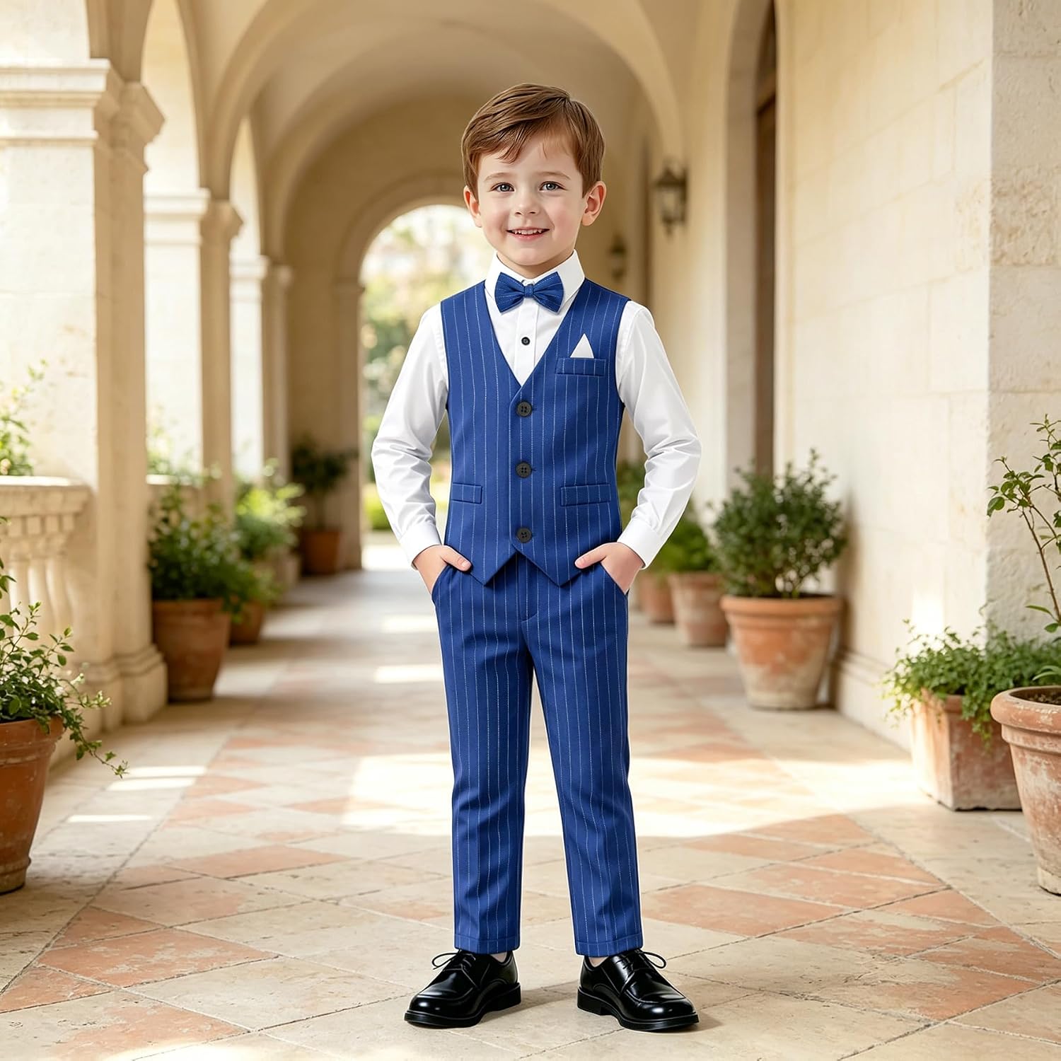 Nwada Boys Suit Set Formal Dress Shirt with Bow Tie, Slim Vest and Pants Toddler Boy Clothes Suits
