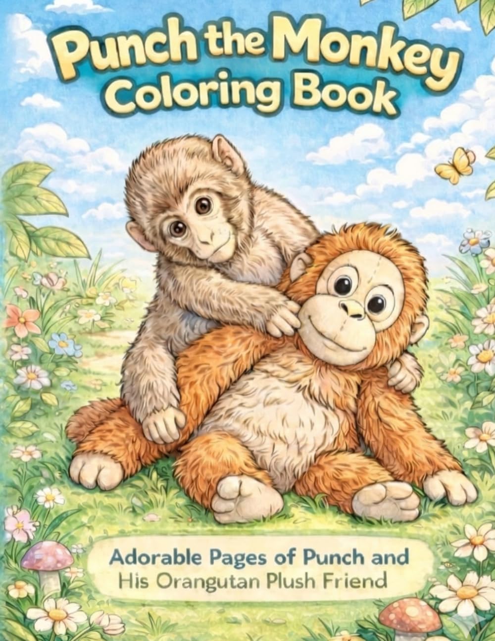Punch the Monkey Coloring Book: Adorable Pages of Punch and His Orangutan Plush Friend