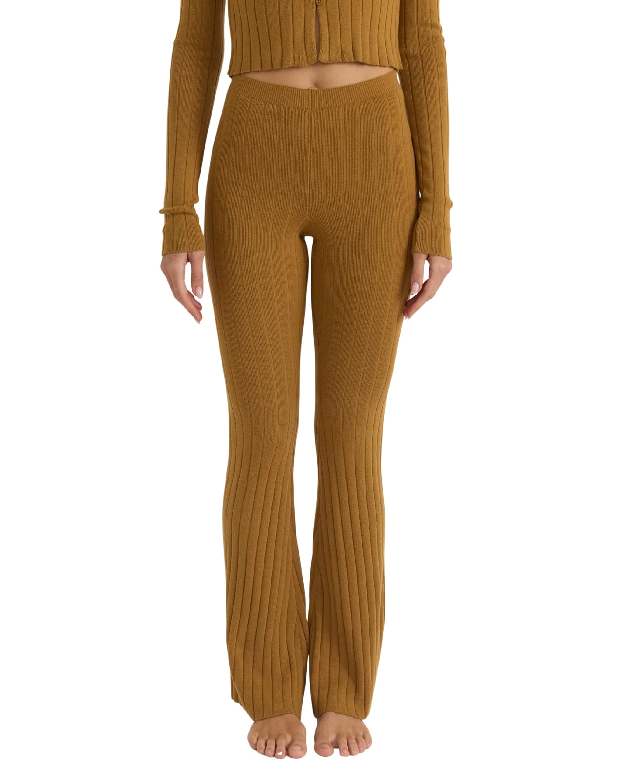 Organic Basics Womens Soft Knit Rib High-Rise Flare Pants